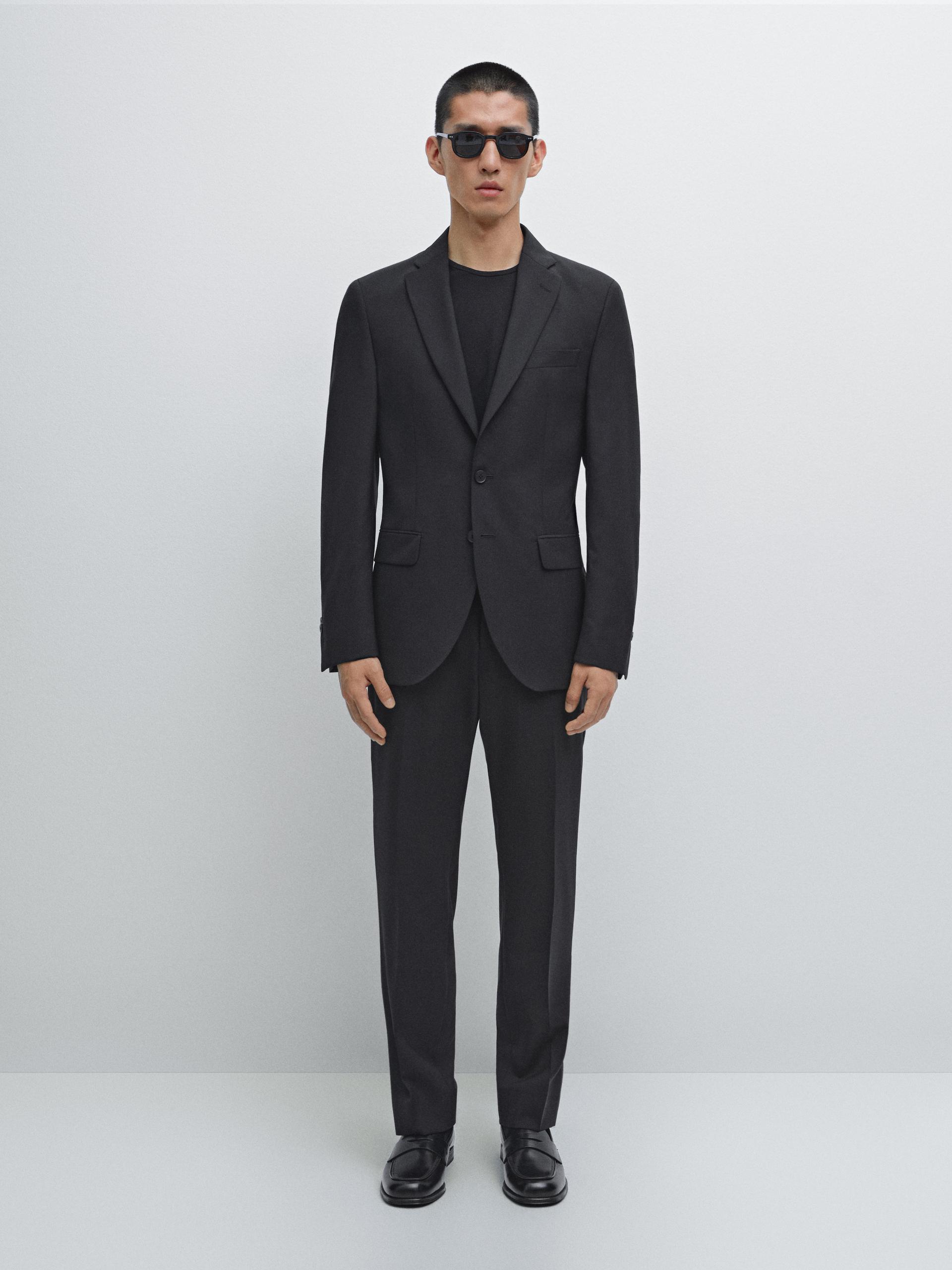 Veste De Costume 100 % Laine - Noir - 54 - Massimo Dutti - Homme