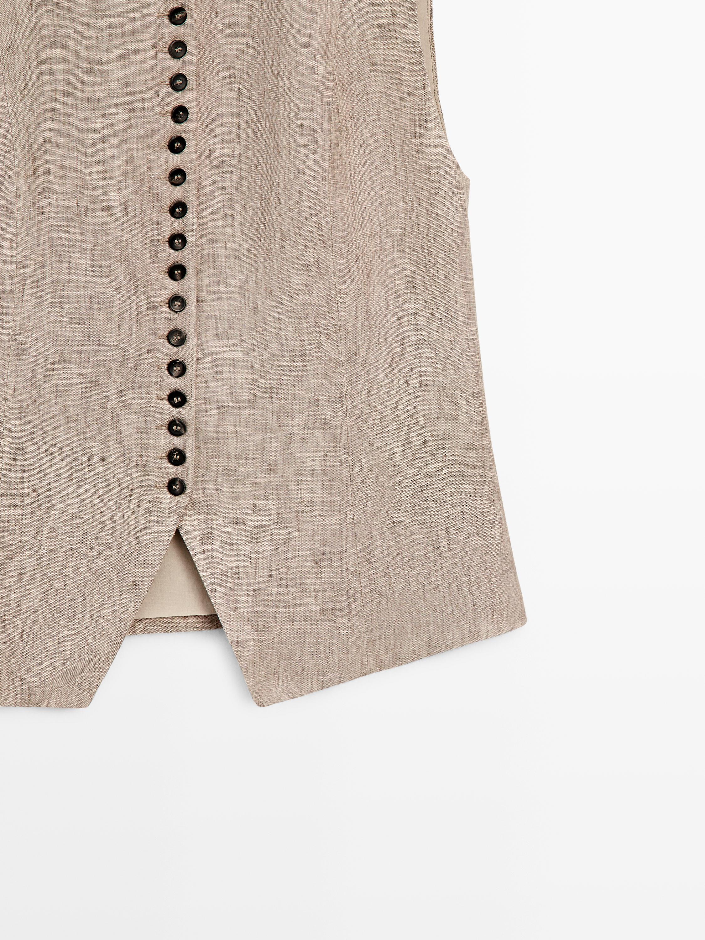 Linen melange waistcoat with buttons — BEIGE