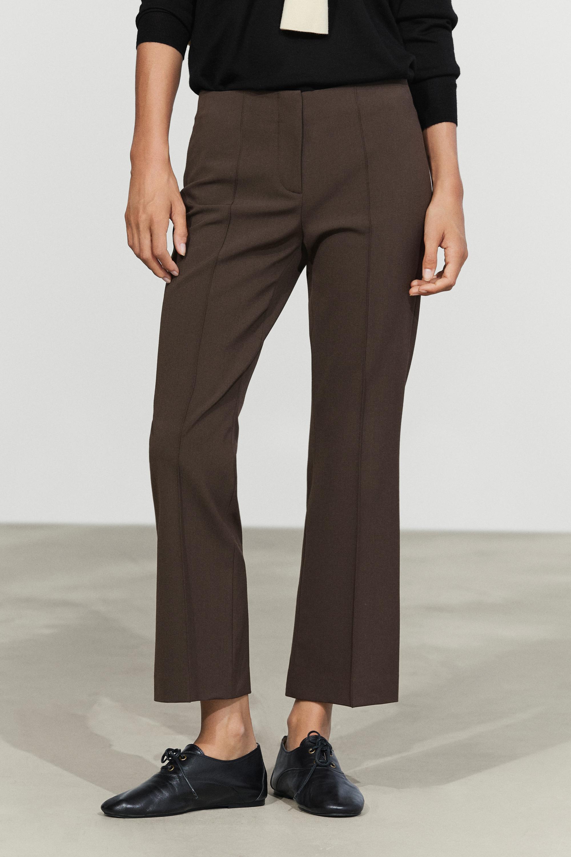 Wool-blend kick flare pants — BROWN