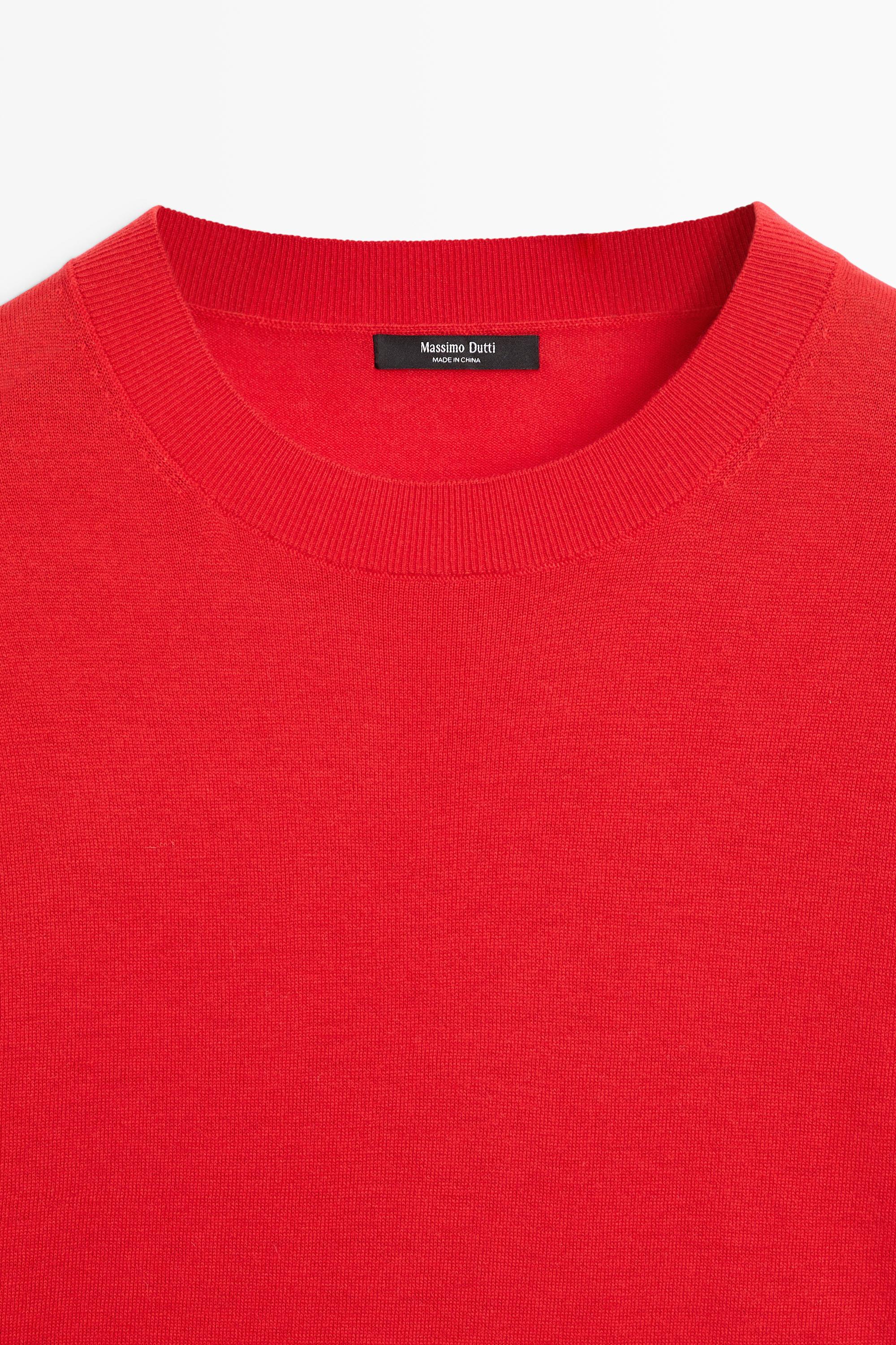 Fine knit round neck sweater — RED