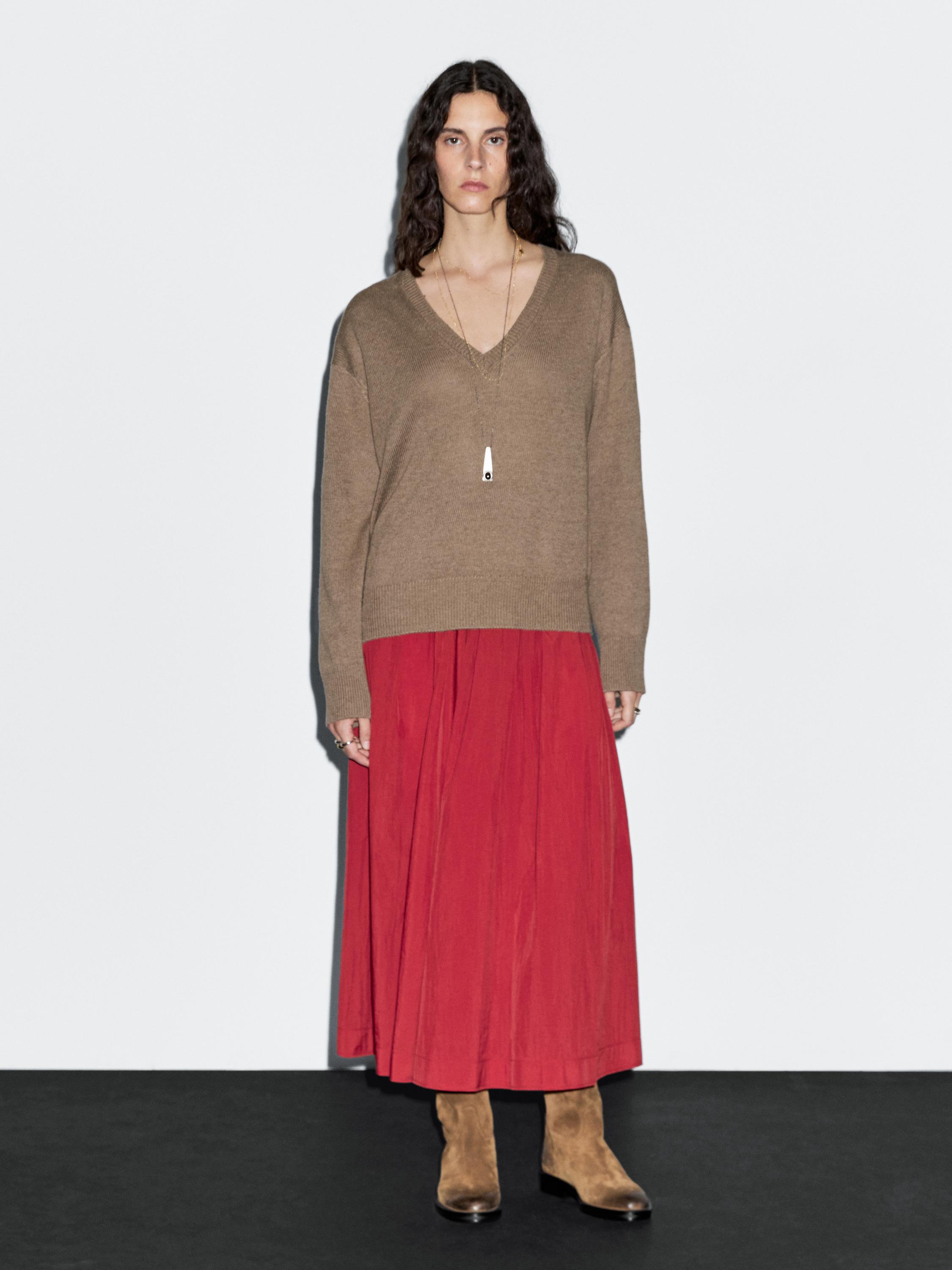 Long sleeve V-neck knit sweater