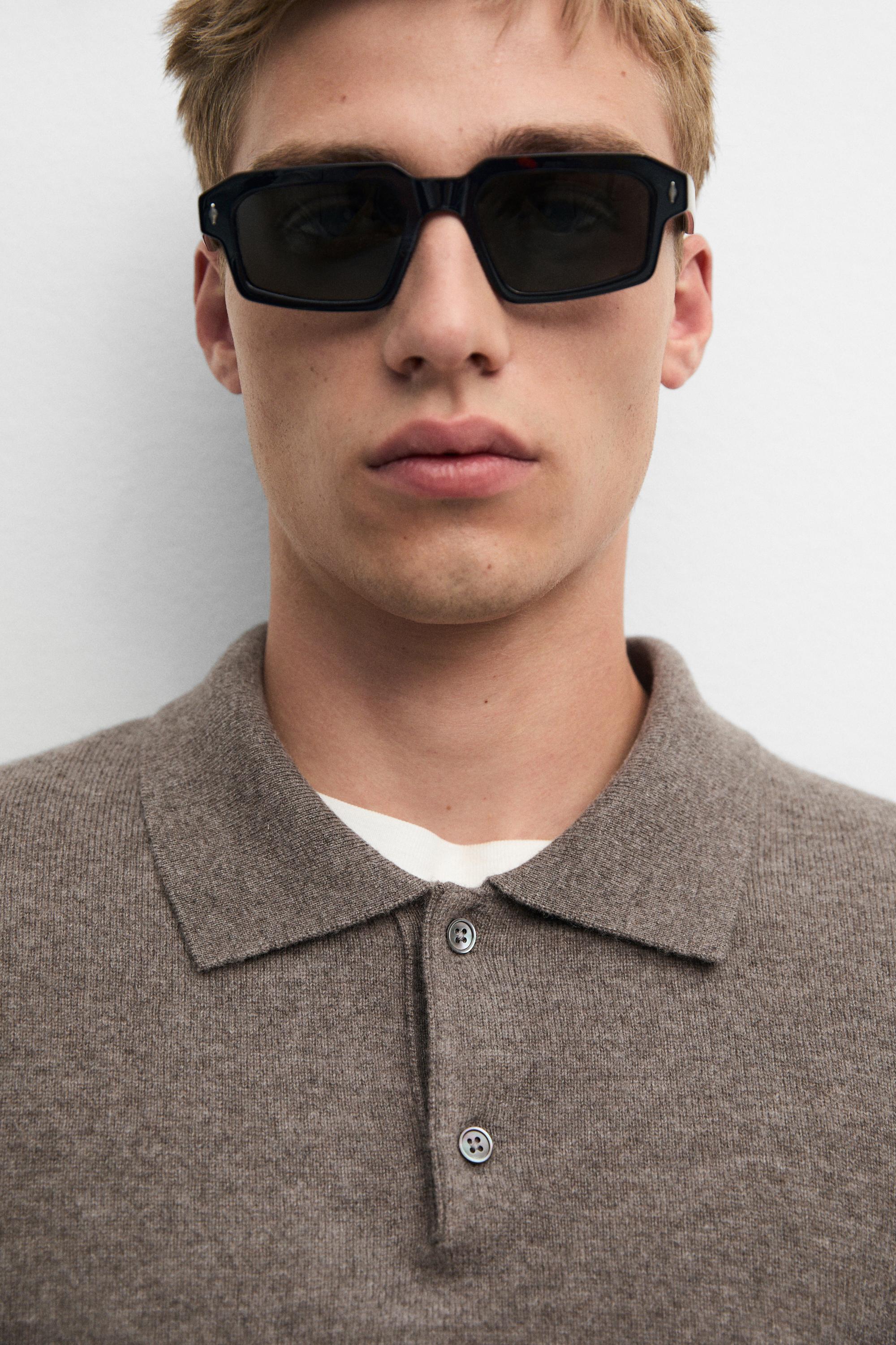 Wool blend knit polo sweater — DARK KHAKI