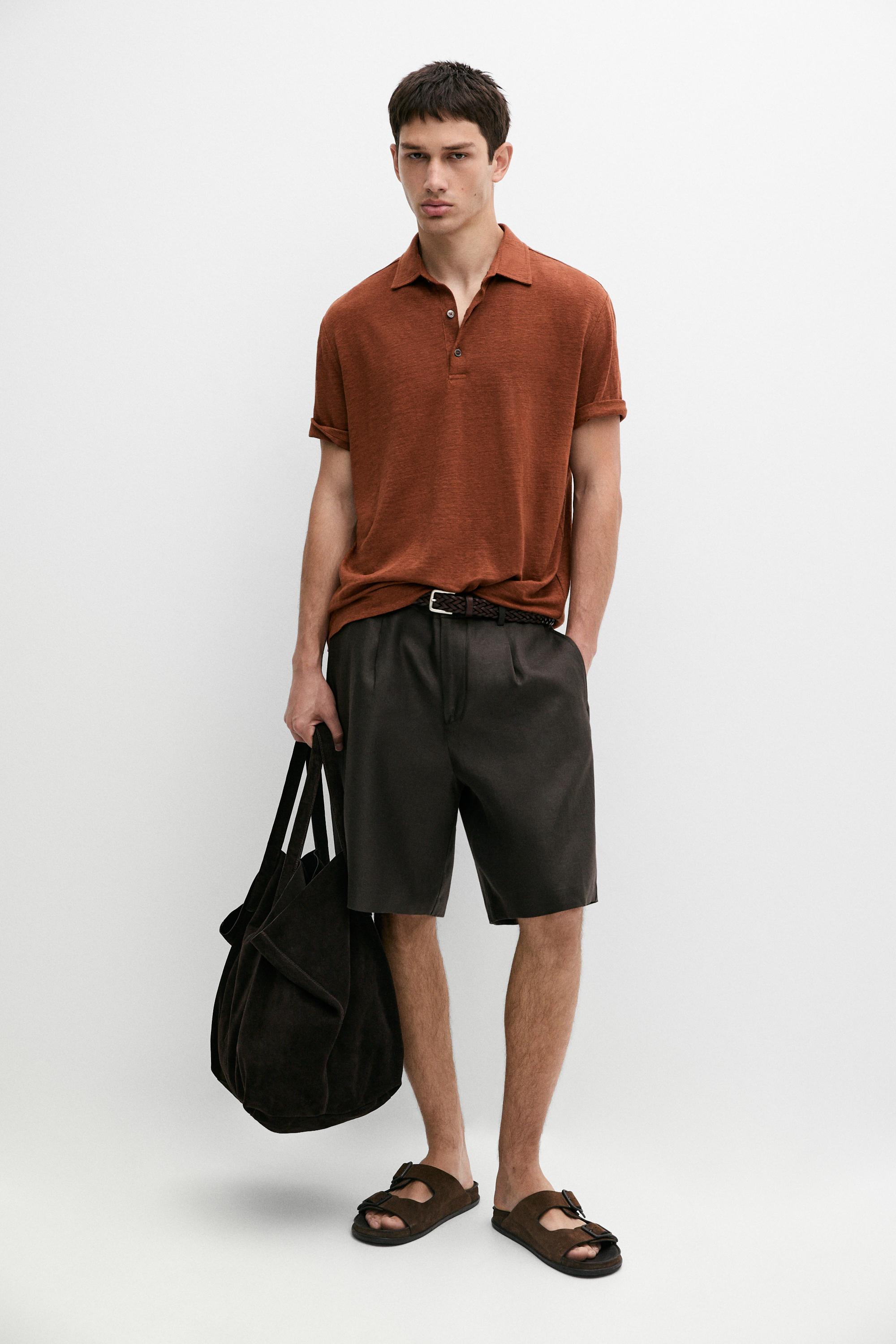 100% linen short sleeve polo shirt — Washed