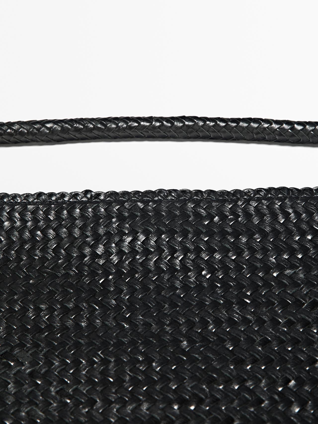 Mid-sized braided leather shoulder bag — BLACK