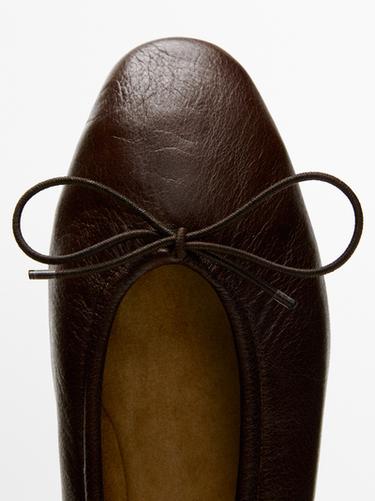 Gathered ballet flats with bow — BROWN 6