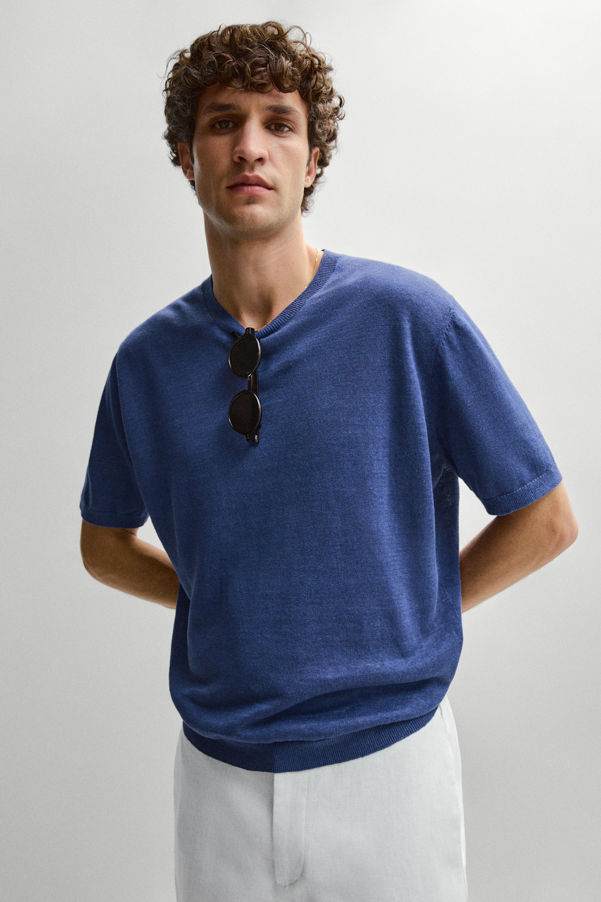 Lightweight 100% linen knit T-shirt — BLUISH