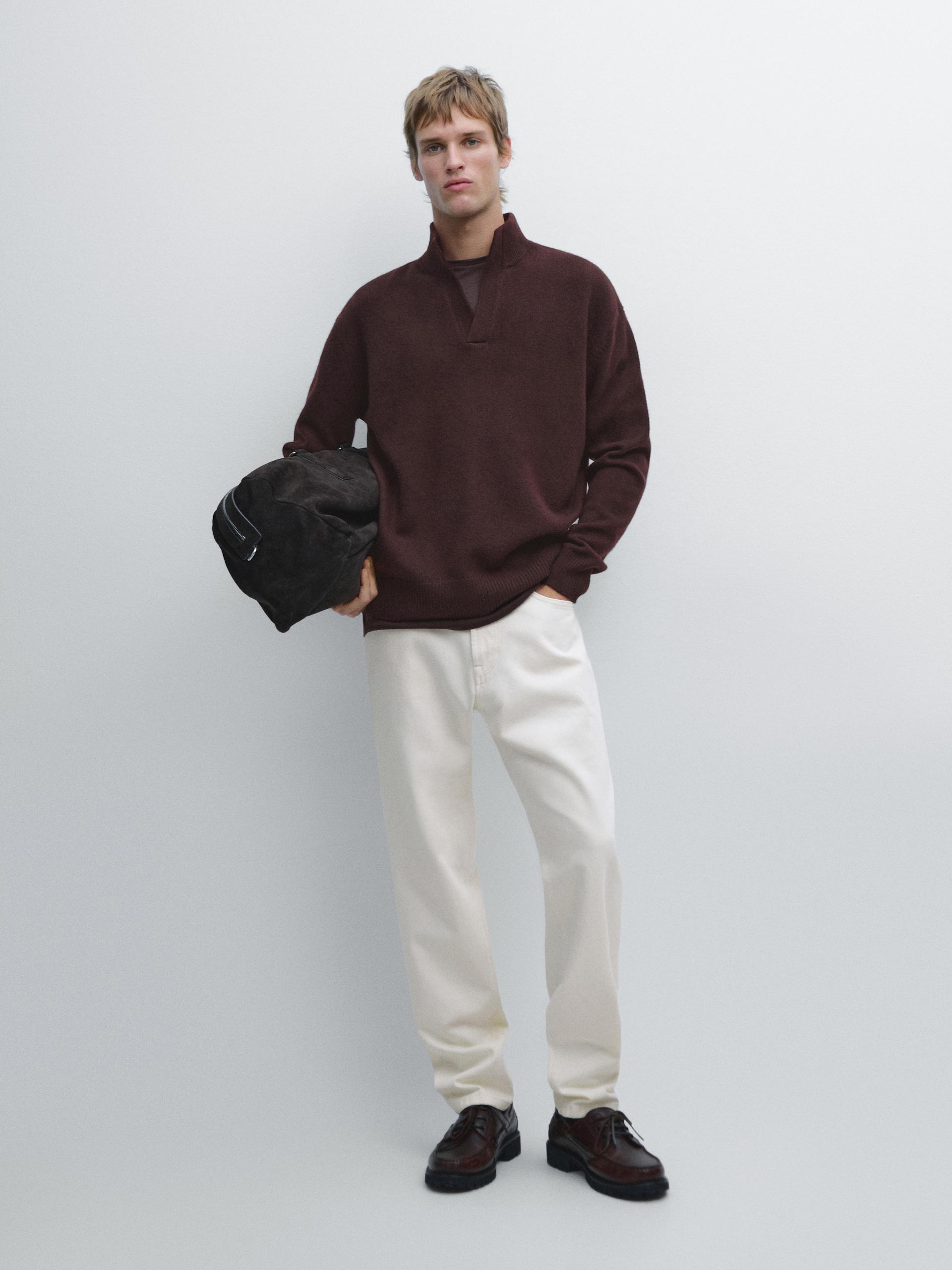 Maglia Con Collo Mock - Bordeaux - S - Massimo Dutti - Maschile