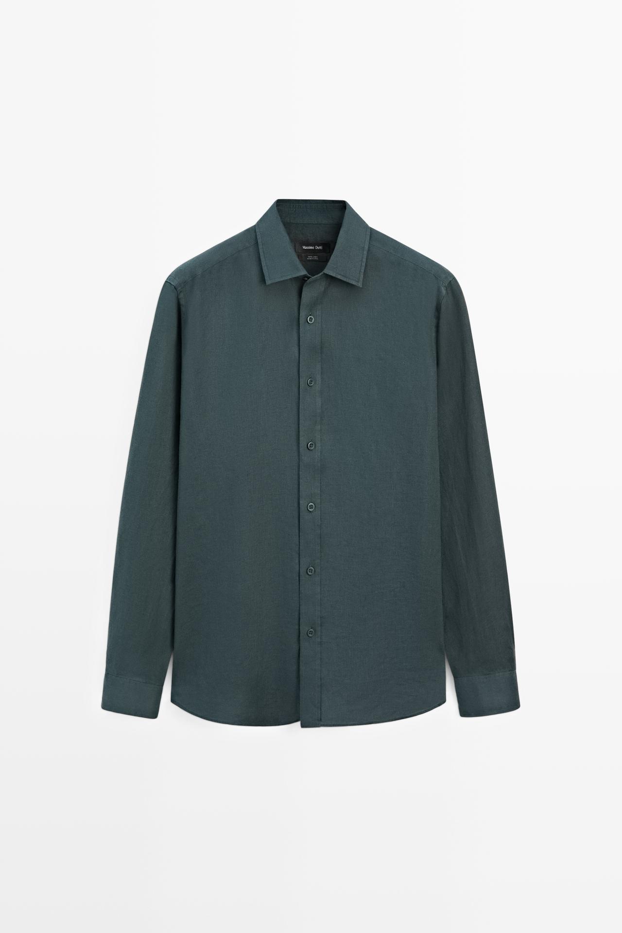 Slim fit 100% linen shirt — Misty blue