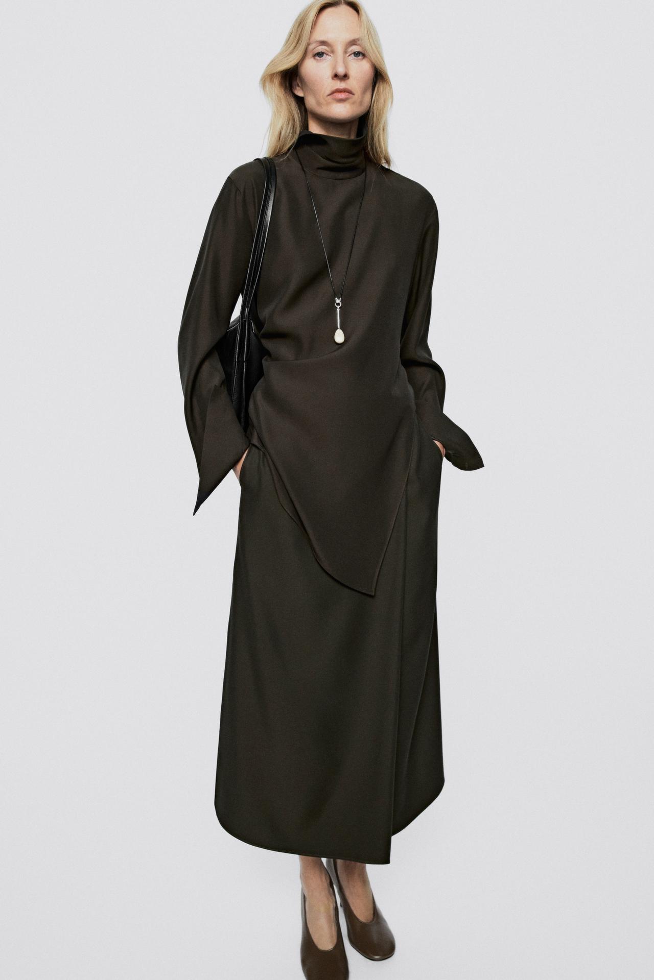 Flowing midi skirt with waist detail - LIMITED EDITION — Greyish green