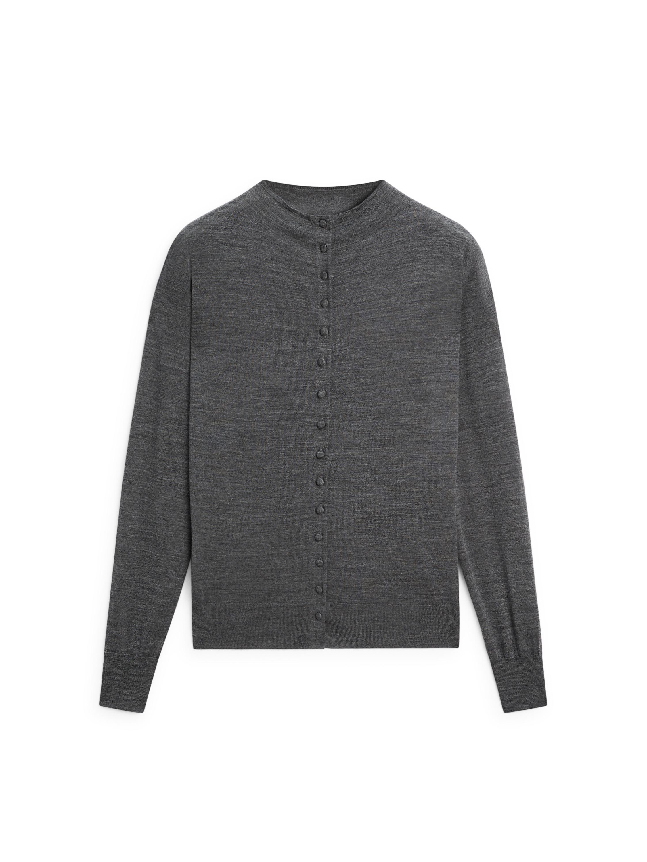 Mock turtleneck cardigan with covered buttons — MEDIUM GREY