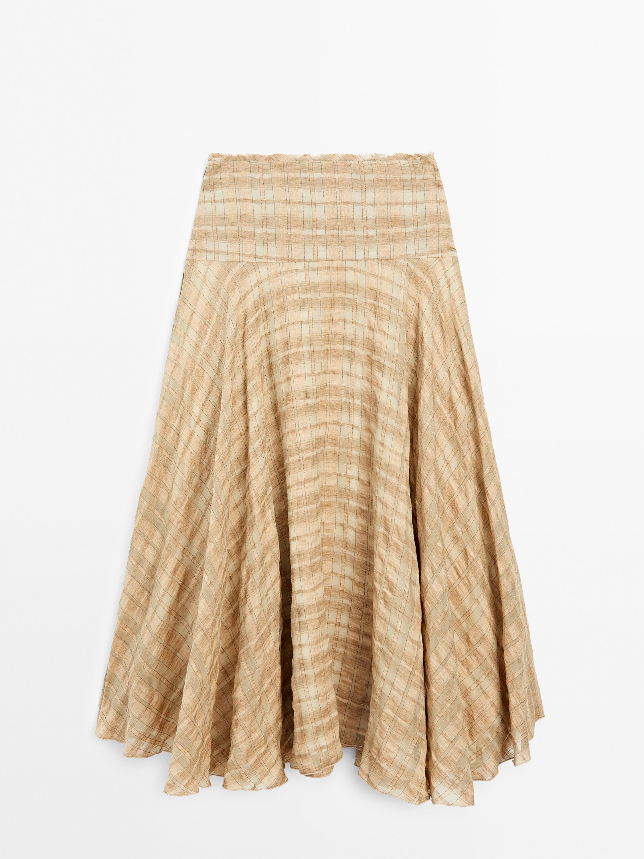 Long check skirt