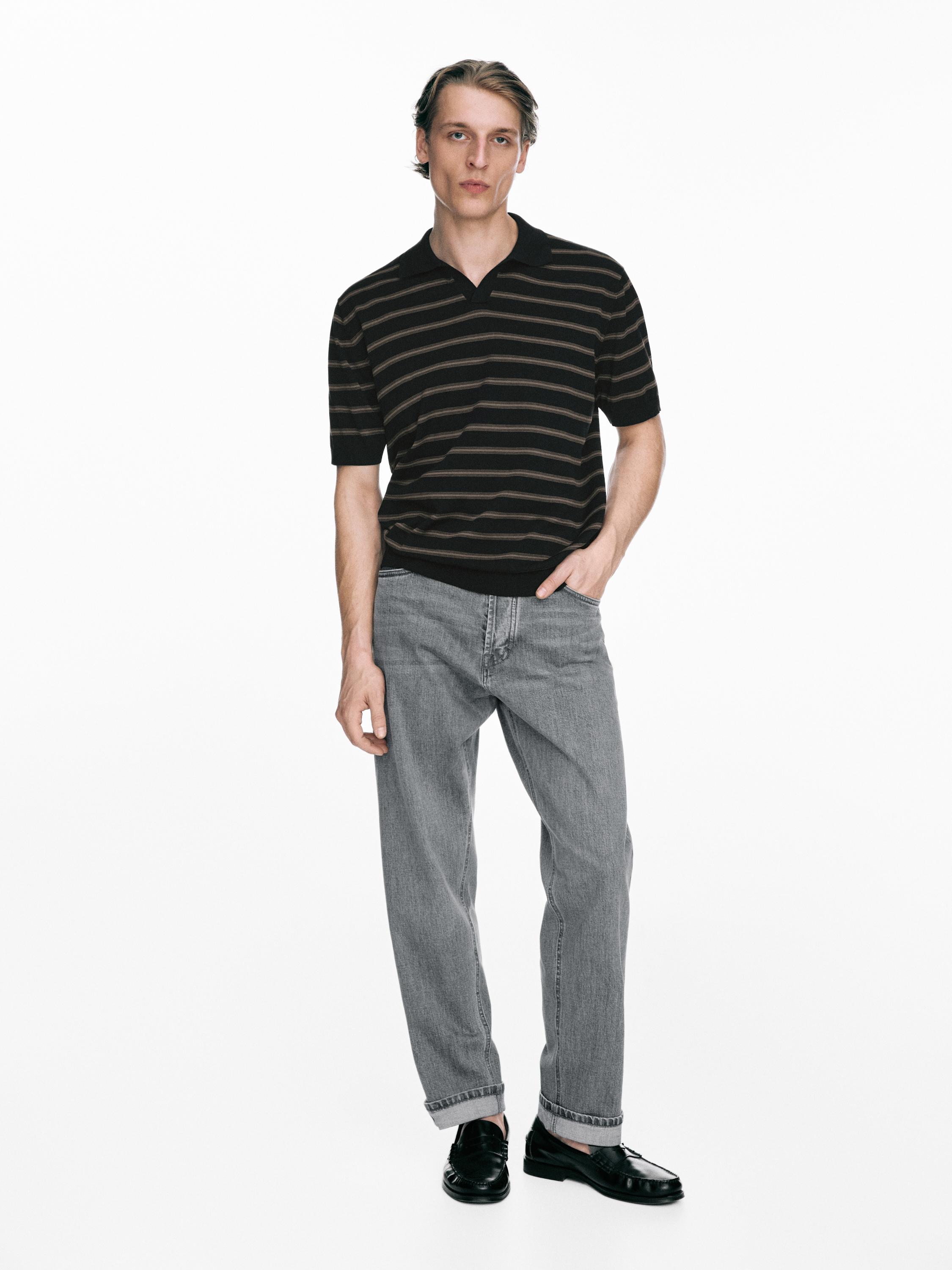 Knit polo shirt with contrast stripes — NAVY BLUE