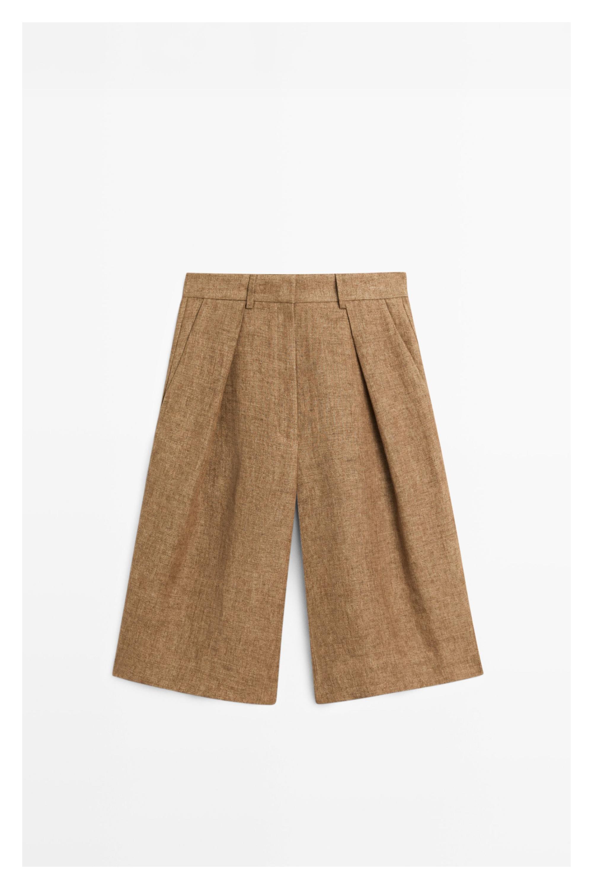 Melange linen suit Bermuda shorts — CAMEL