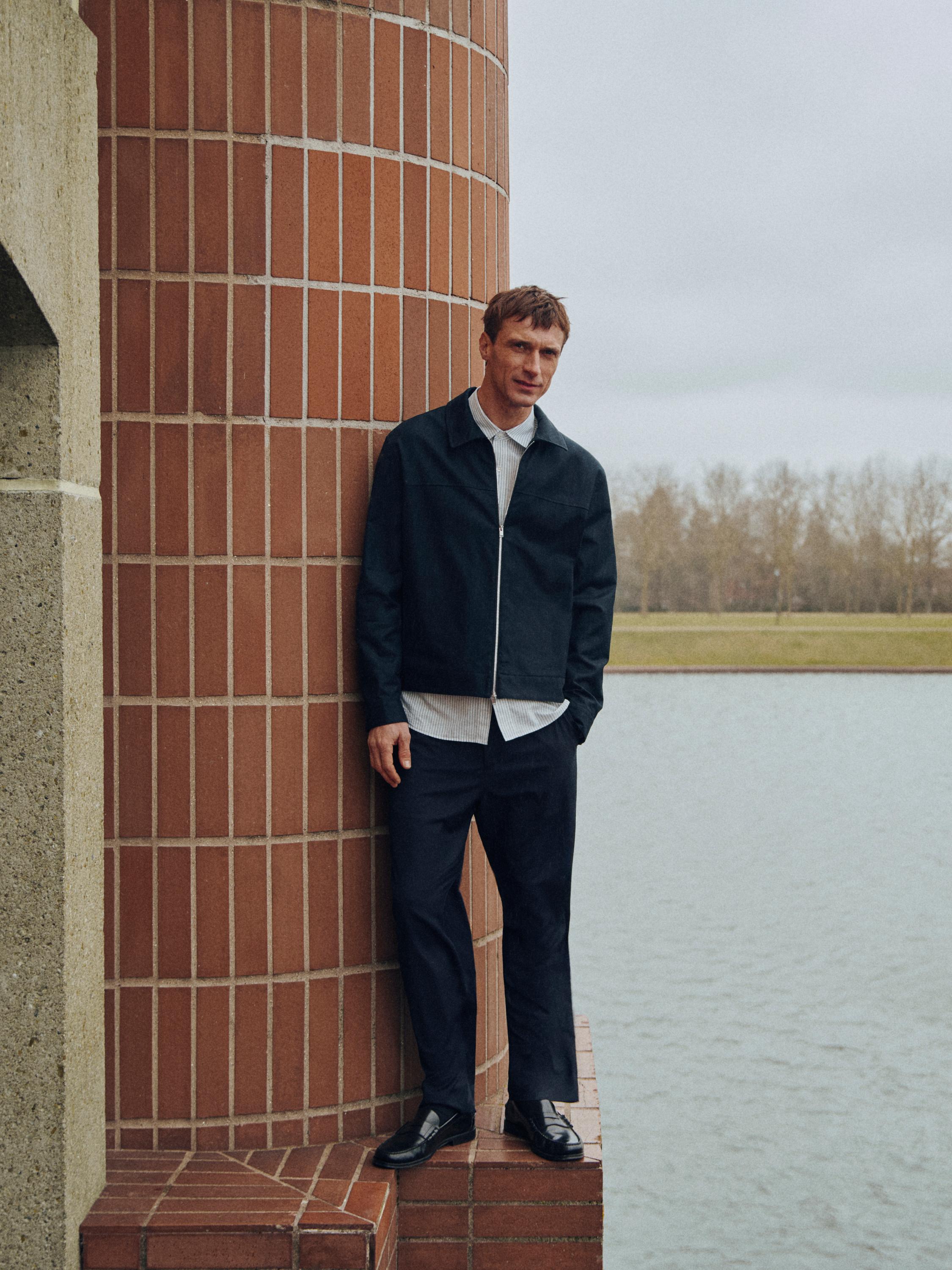 Cotton blend jacket — NAVY BLUE