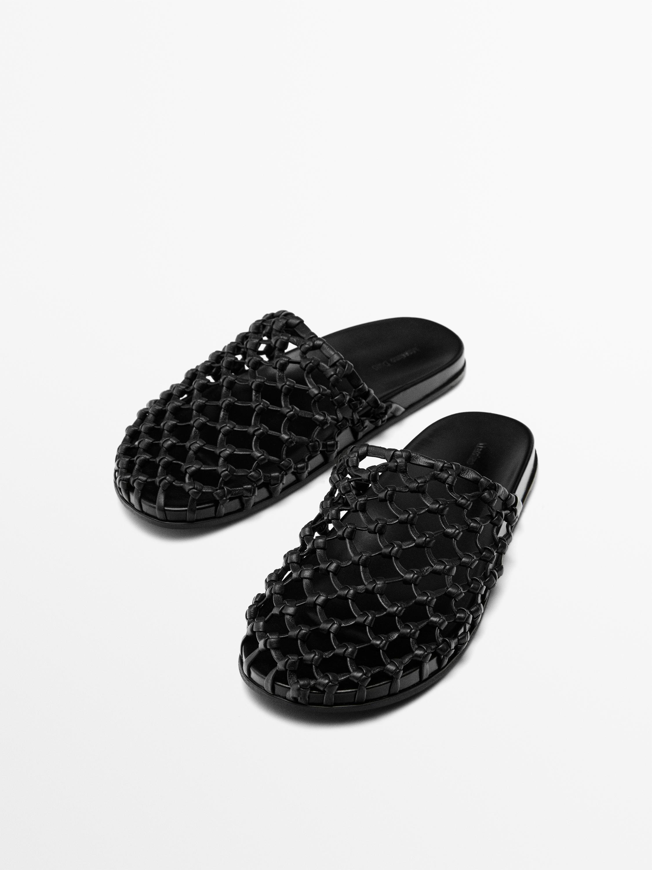 Woven leather clogs — BLACK