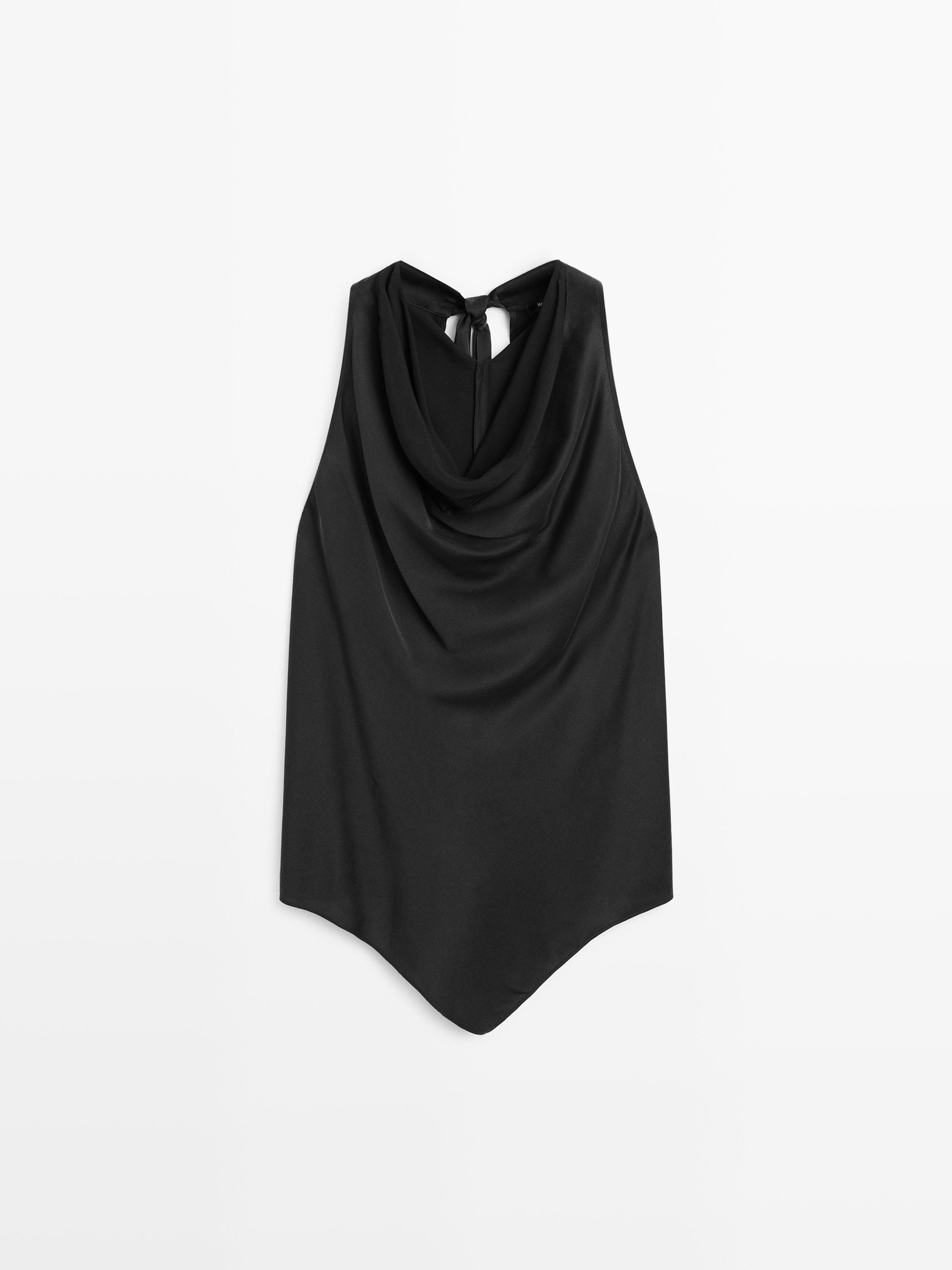 Top lazada cuello drapeado con seda