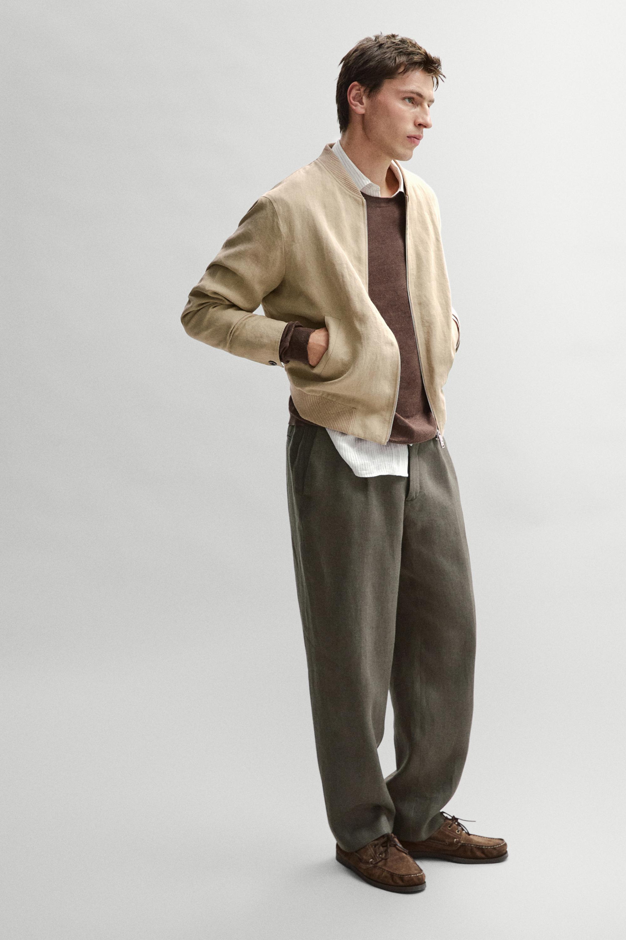 Linen bomber jacket — BEIGE