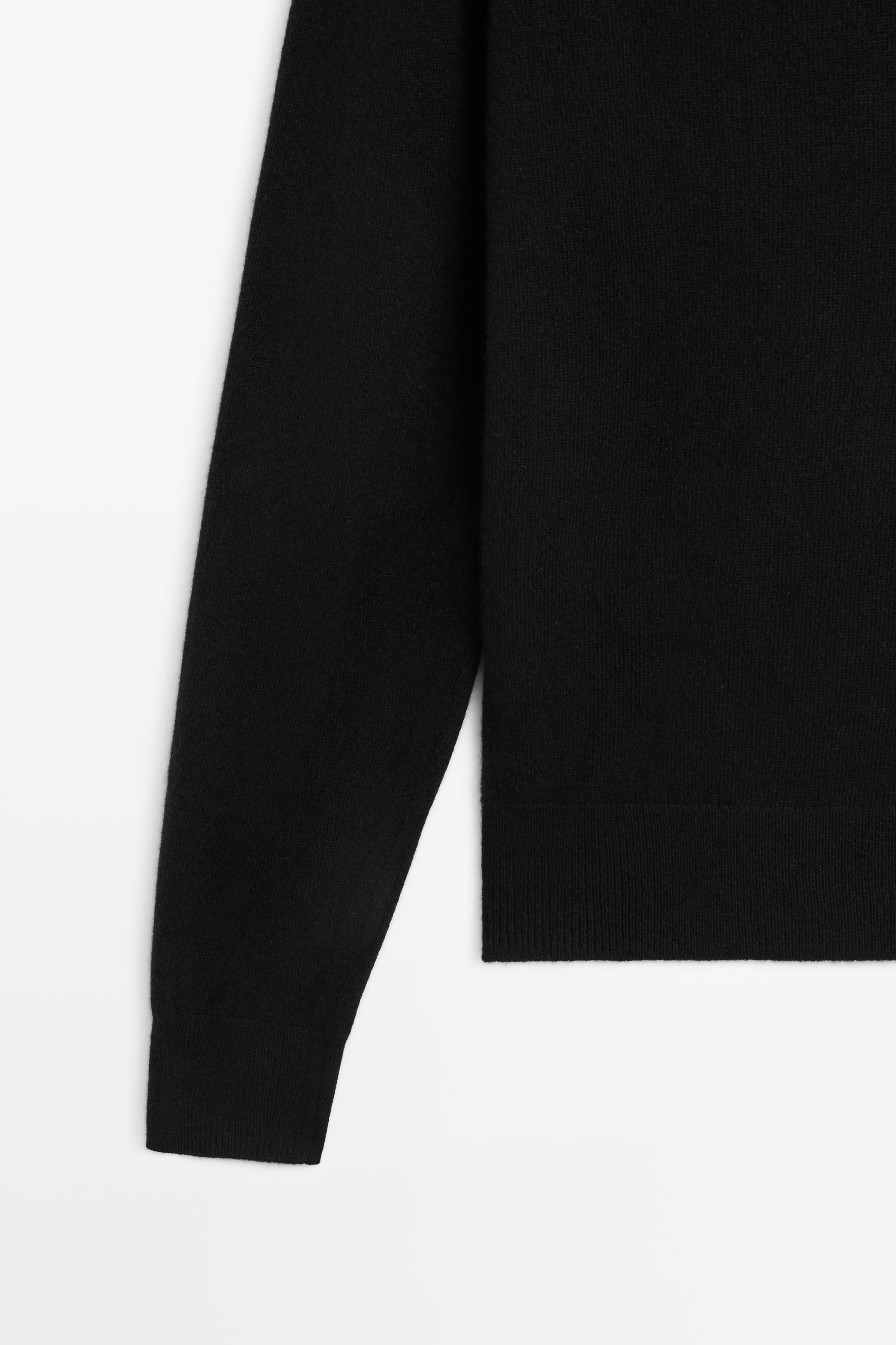 100% cashmere ribbed knit sweater — BLACK