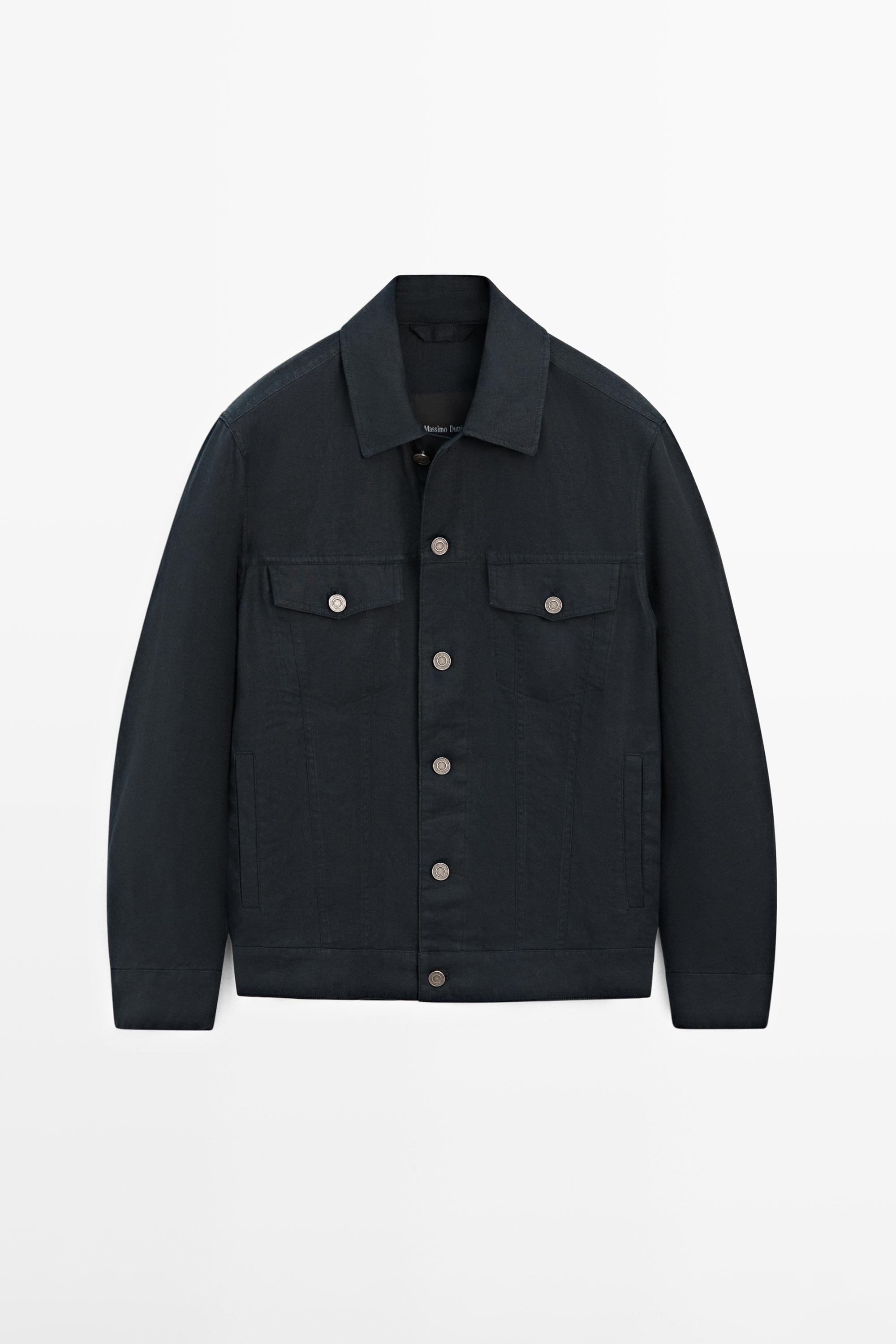100% linen trucker jacket — NAVY BLUE