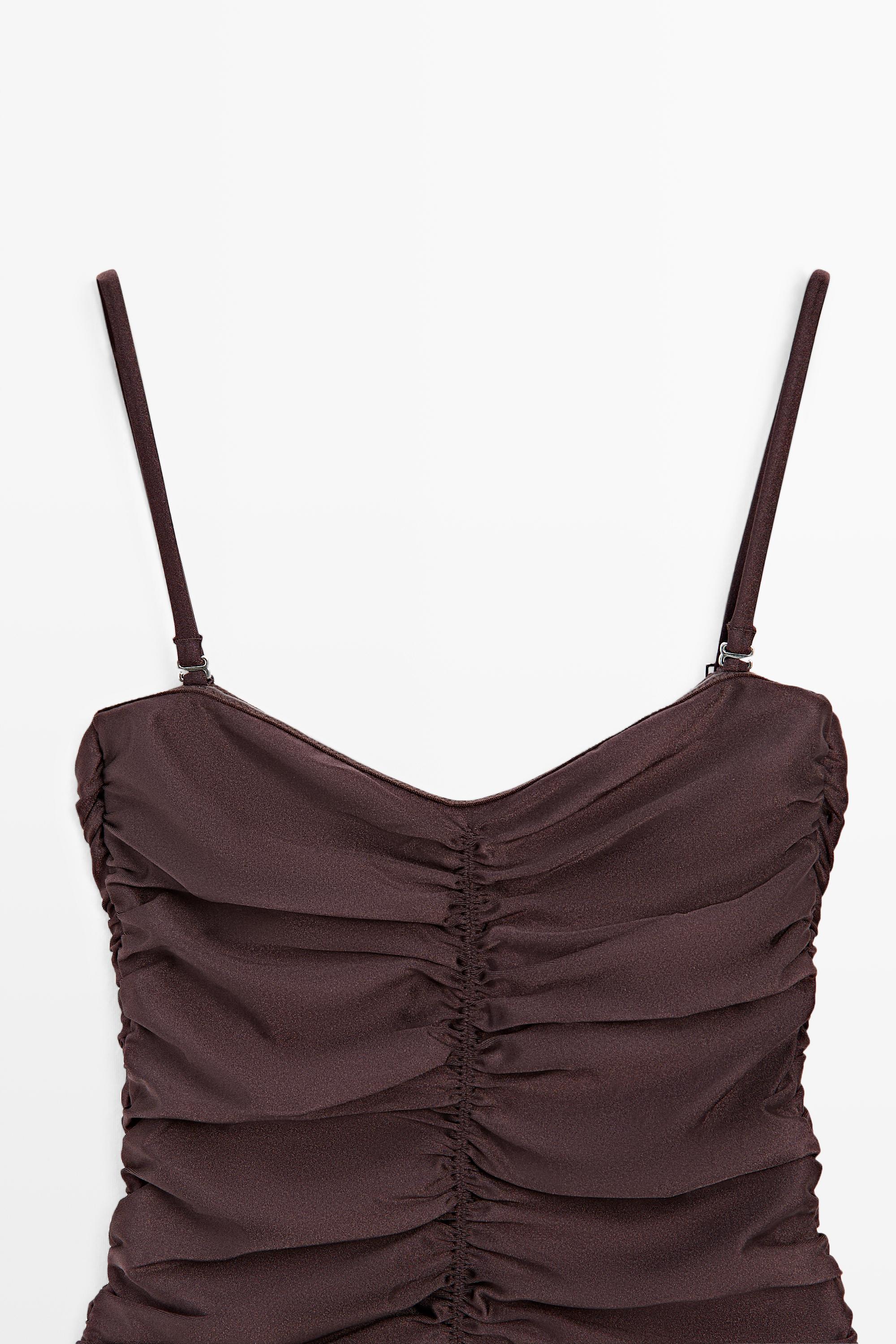 Shimmery gathered swimsuit — BROWN
