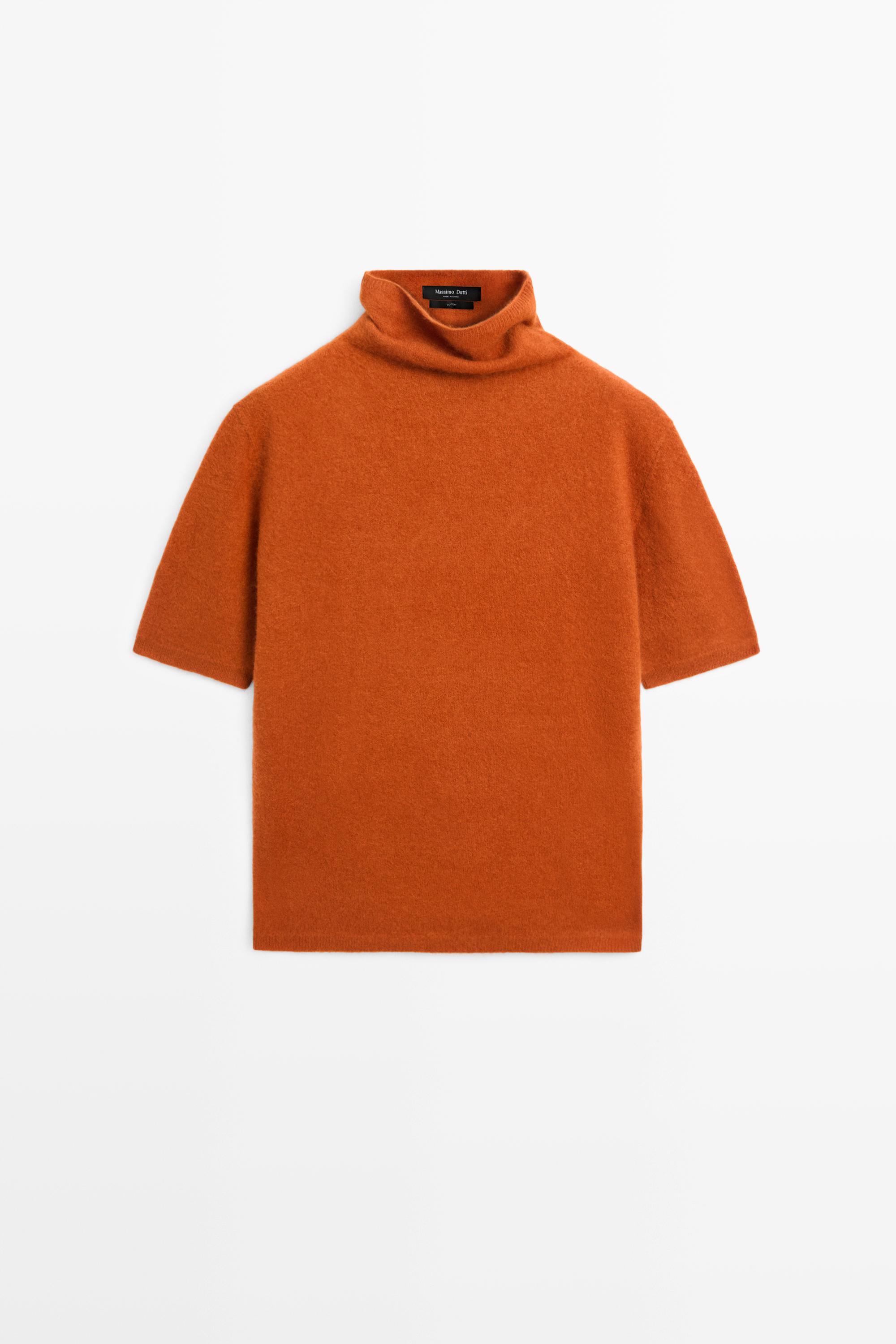 100% wool oversize short-sleeve knit sweater — BURNT ORANGE