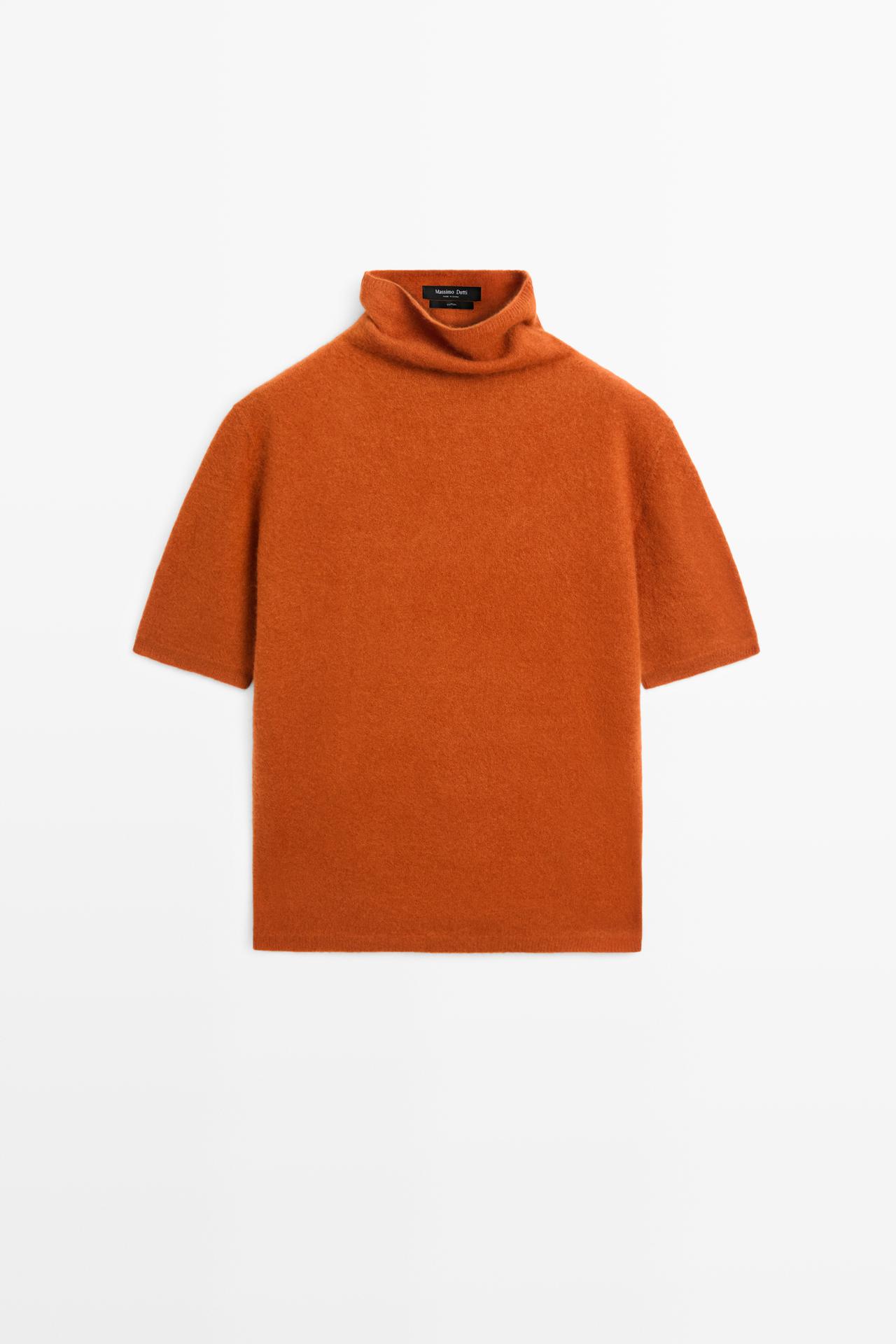 100% wool oversize short-sleeve knit sweater — BURNT ORANGE