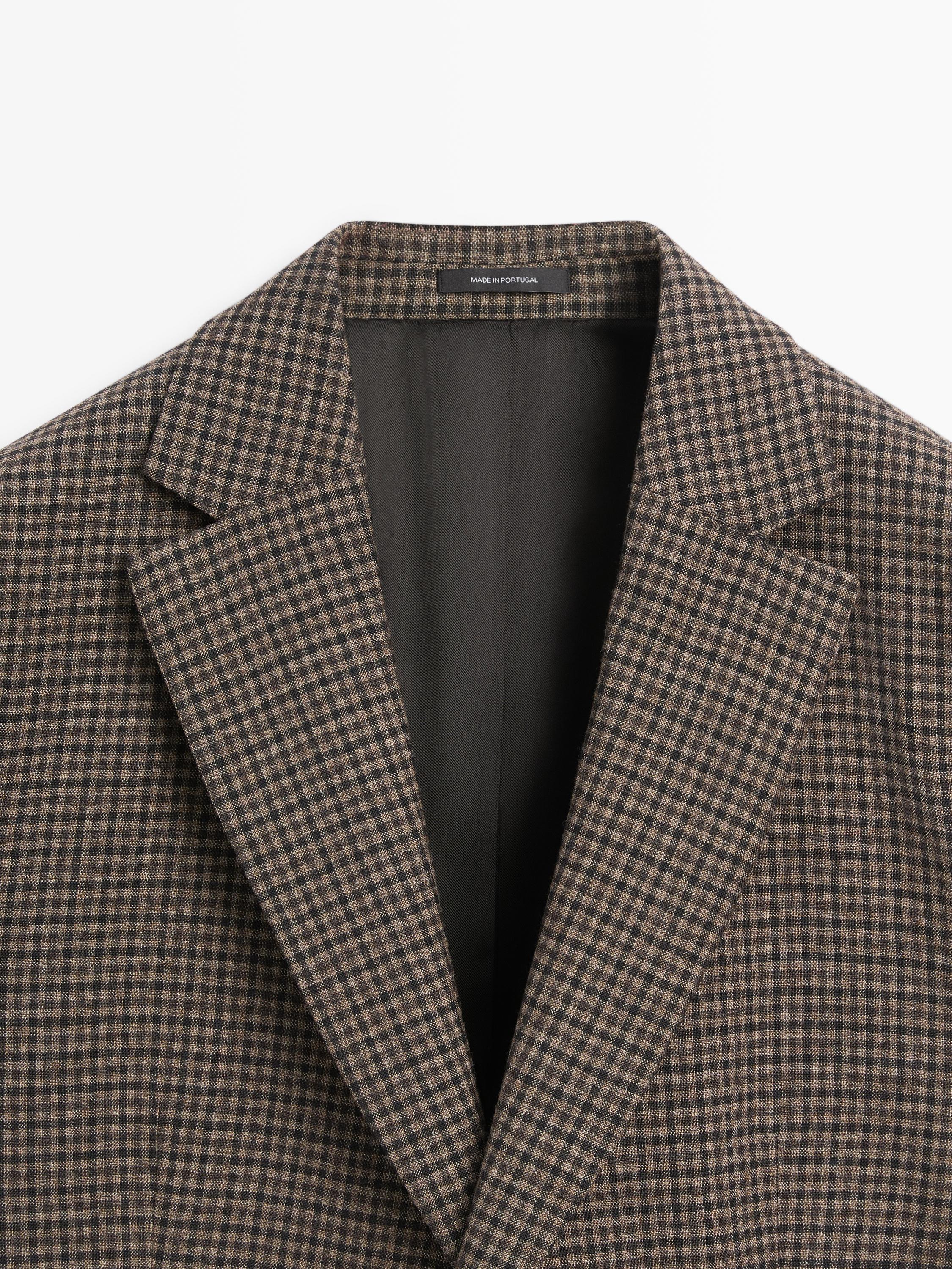 100% wool tailored check blazer — BROWN