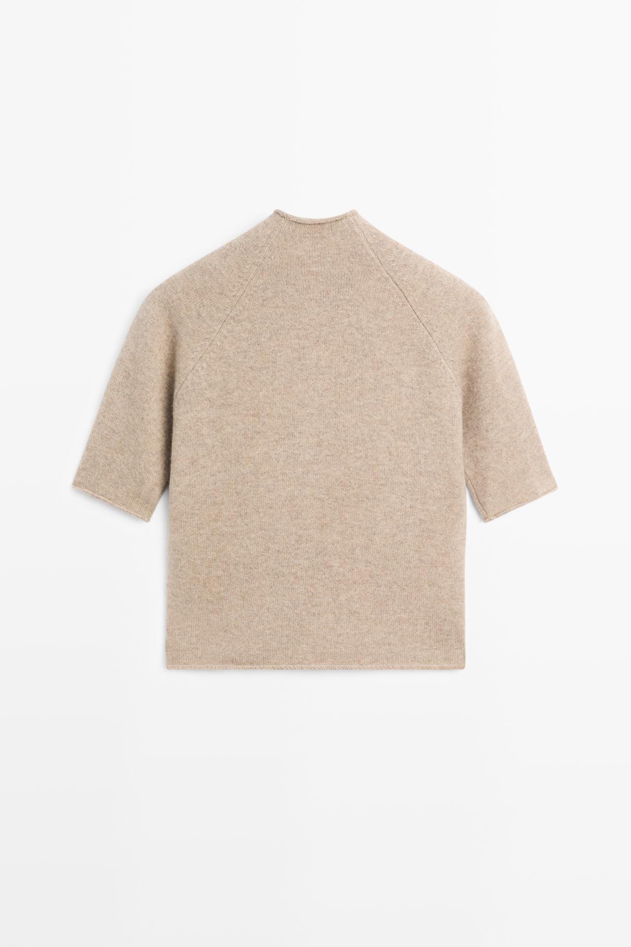 100% wool funnel neck knit cardigan — BEIGE MARL