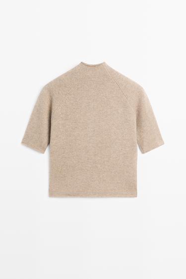 100% wool funnel neck knit cardigan — BEIGE MARL 6
