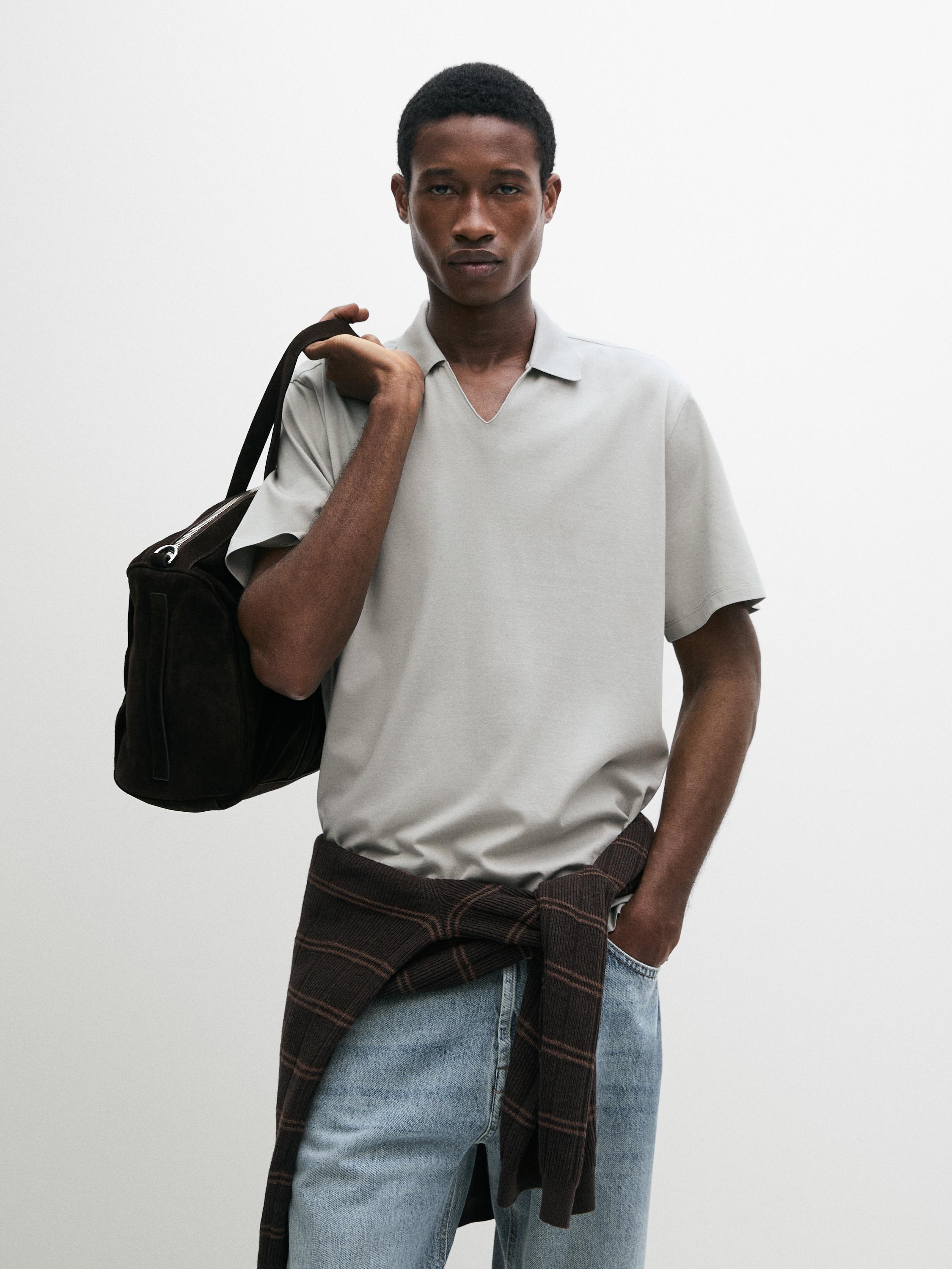 Cotton V-neck polo shirt