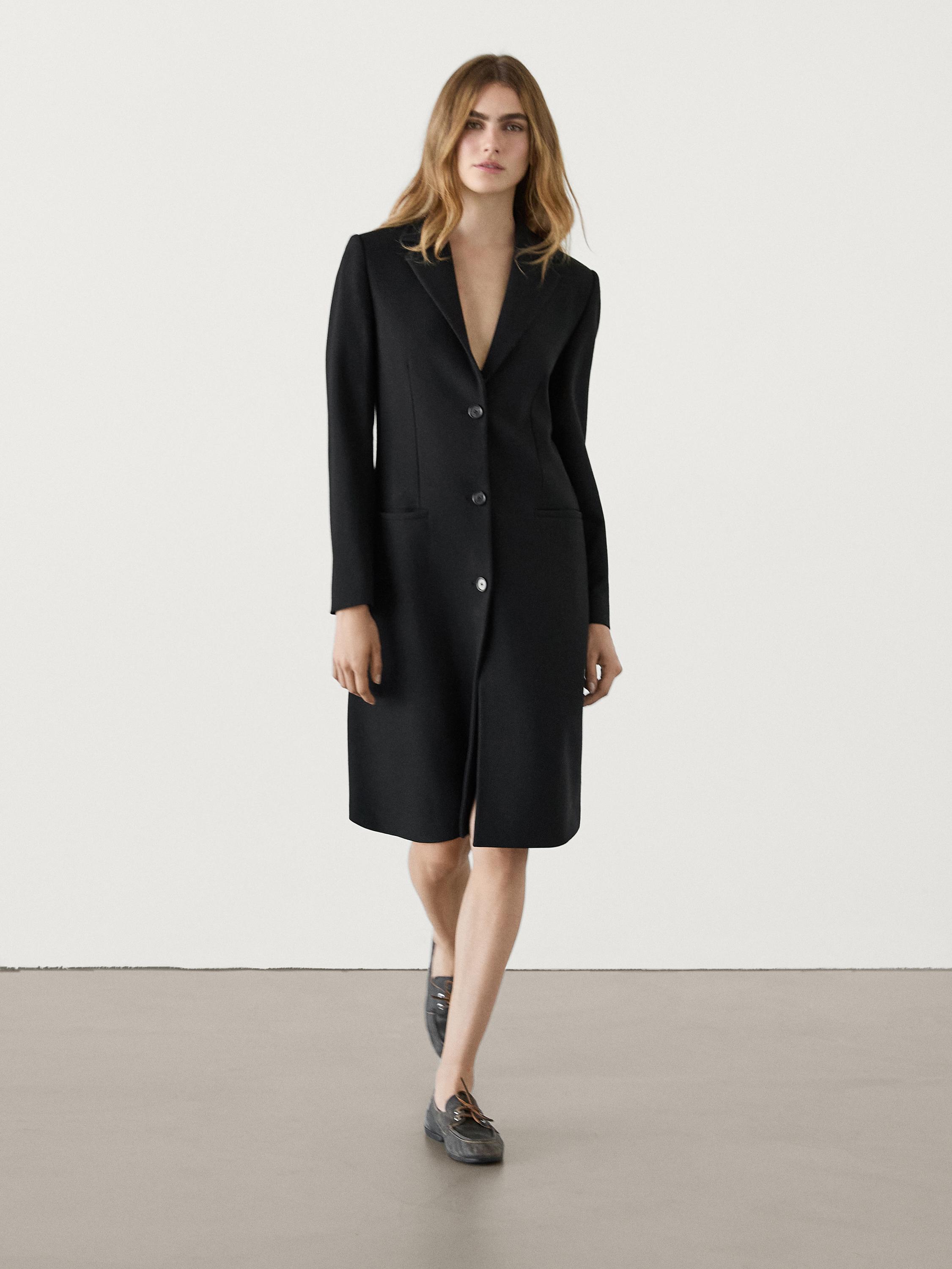 Long wool blend coat with pockets Black Coats And Jackets Massimo Dutti