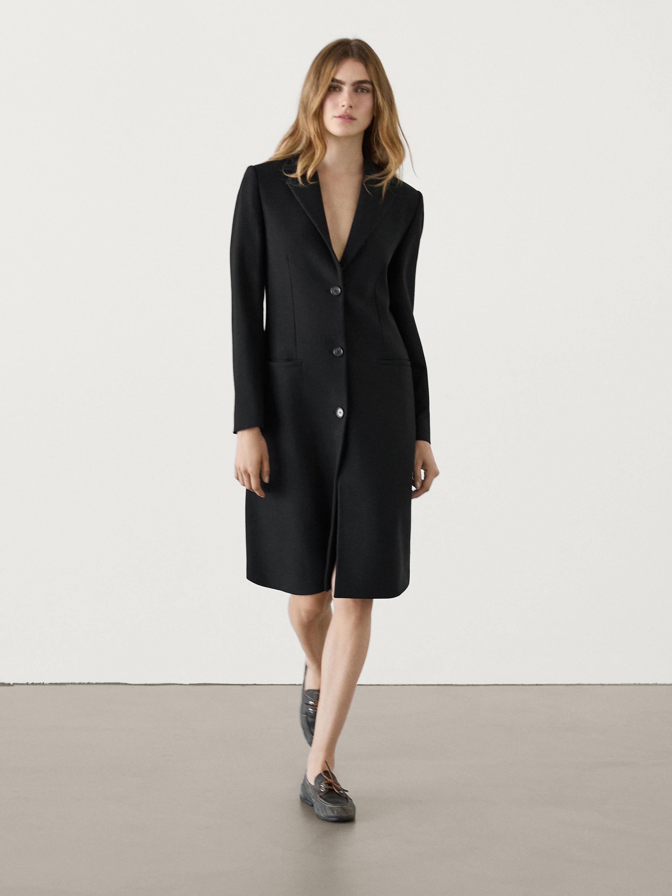 Long wool blend coat with pockets · Black · Coats And Jackets Massimo