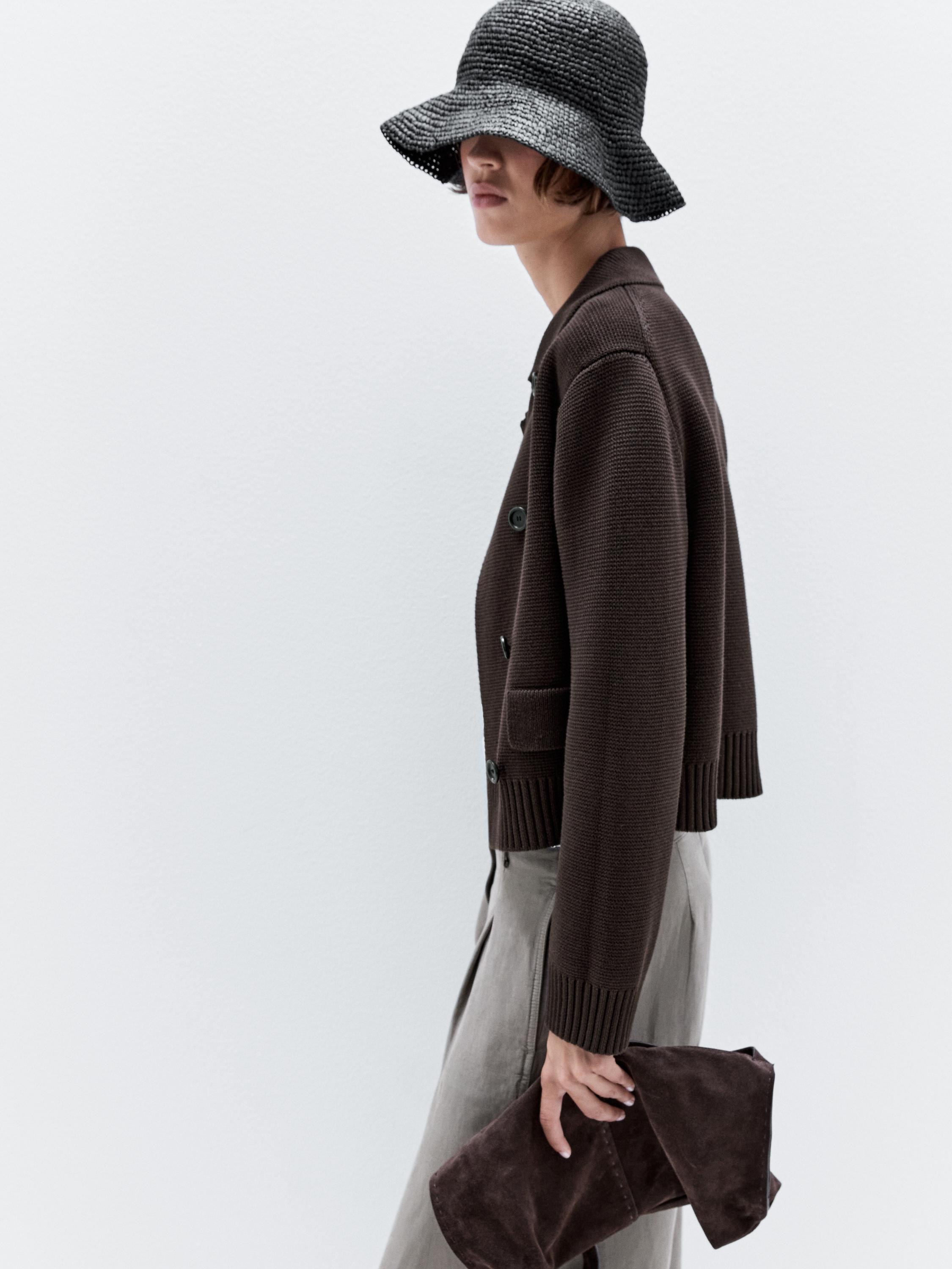 100% cotton double-breasted knit cardigan