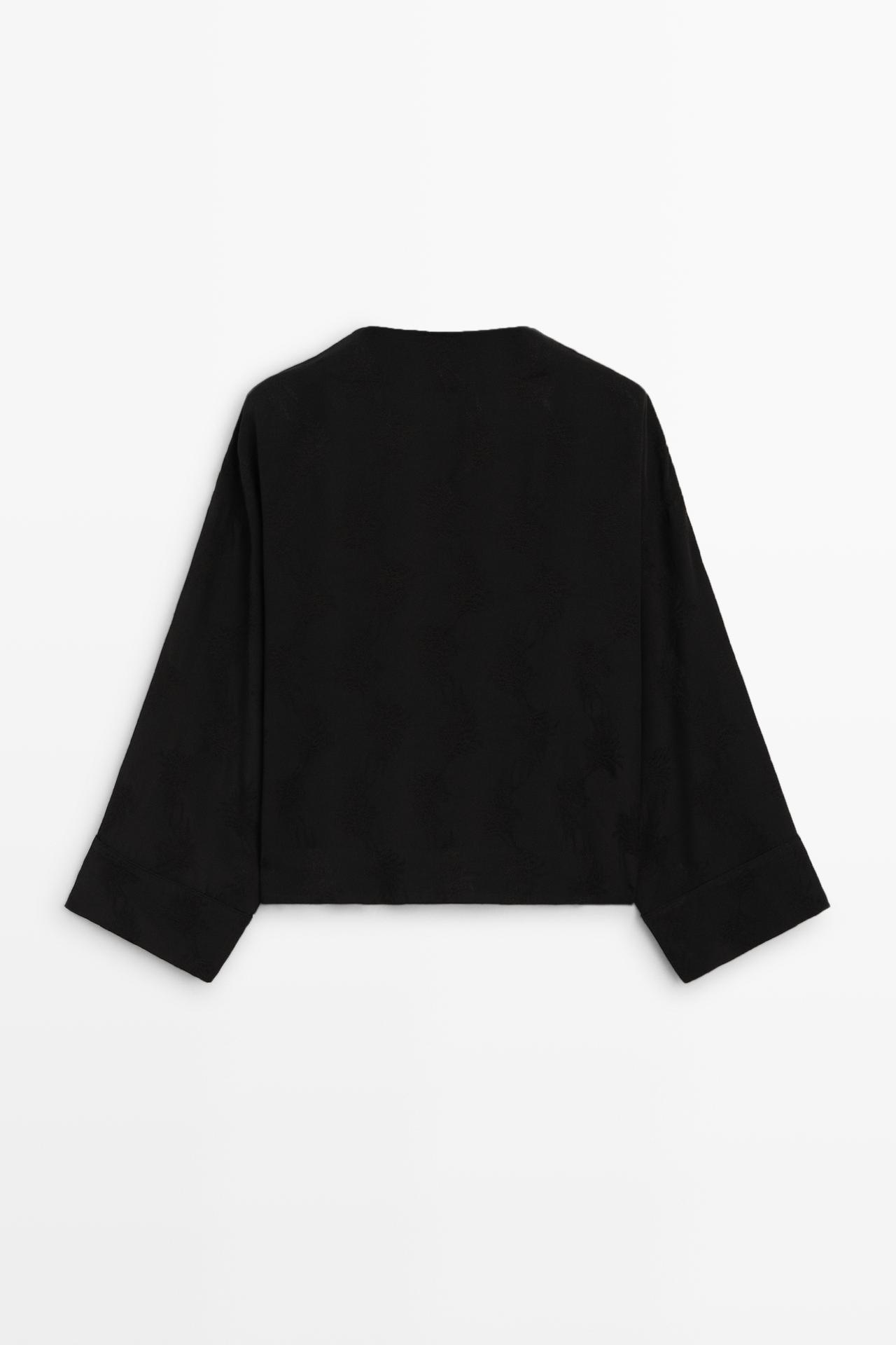 Cropped jacquard detail jacket — BLACK