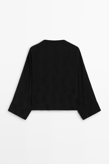 Cropped jacquard detail jacket — BLACK 6