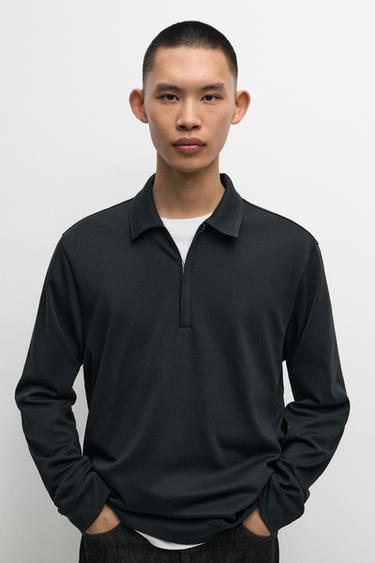 Long sleeve zip detail polo — NAVY BLUE 3