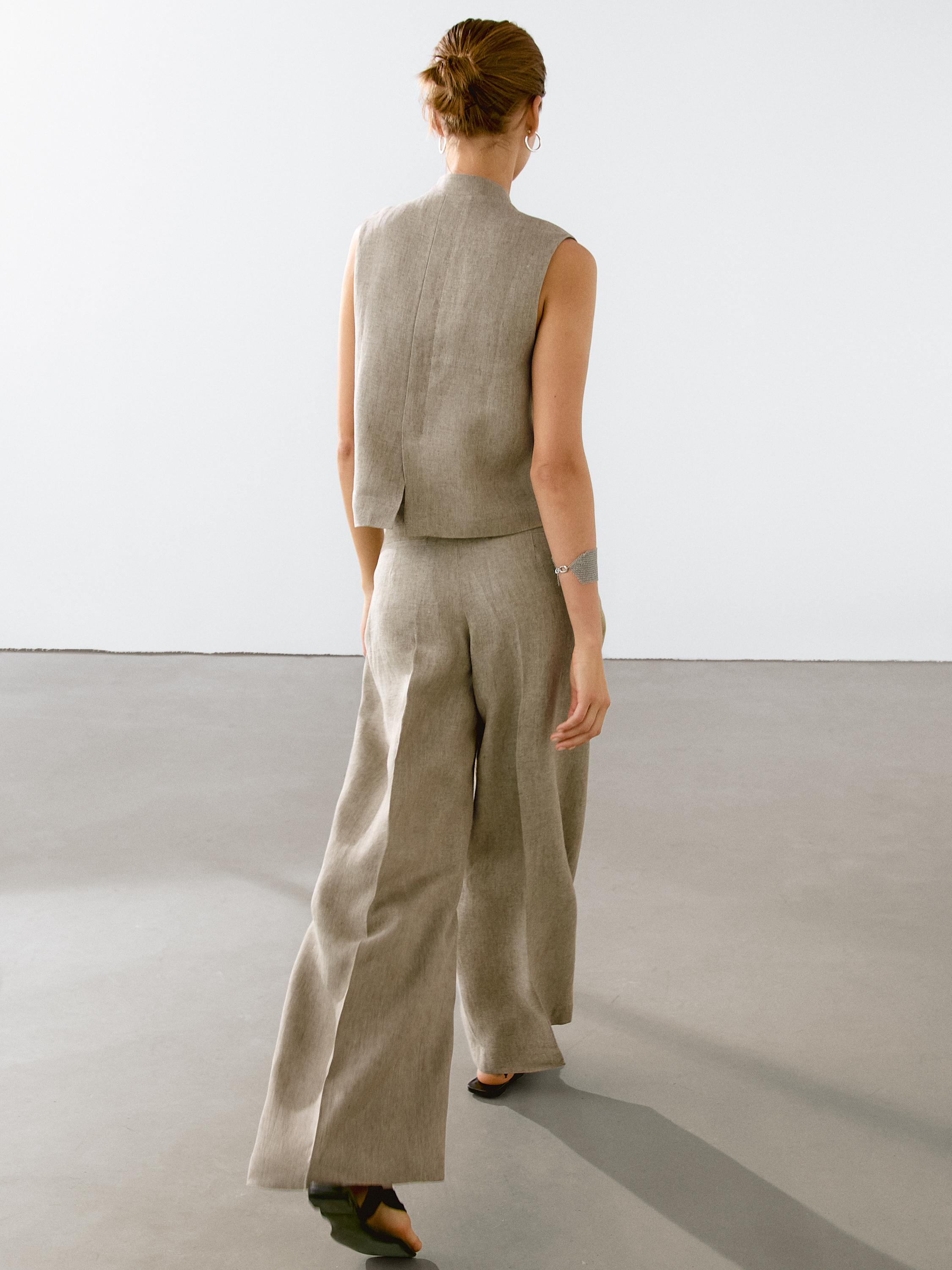 Spodnie z mieszanki lnu z zakładkami