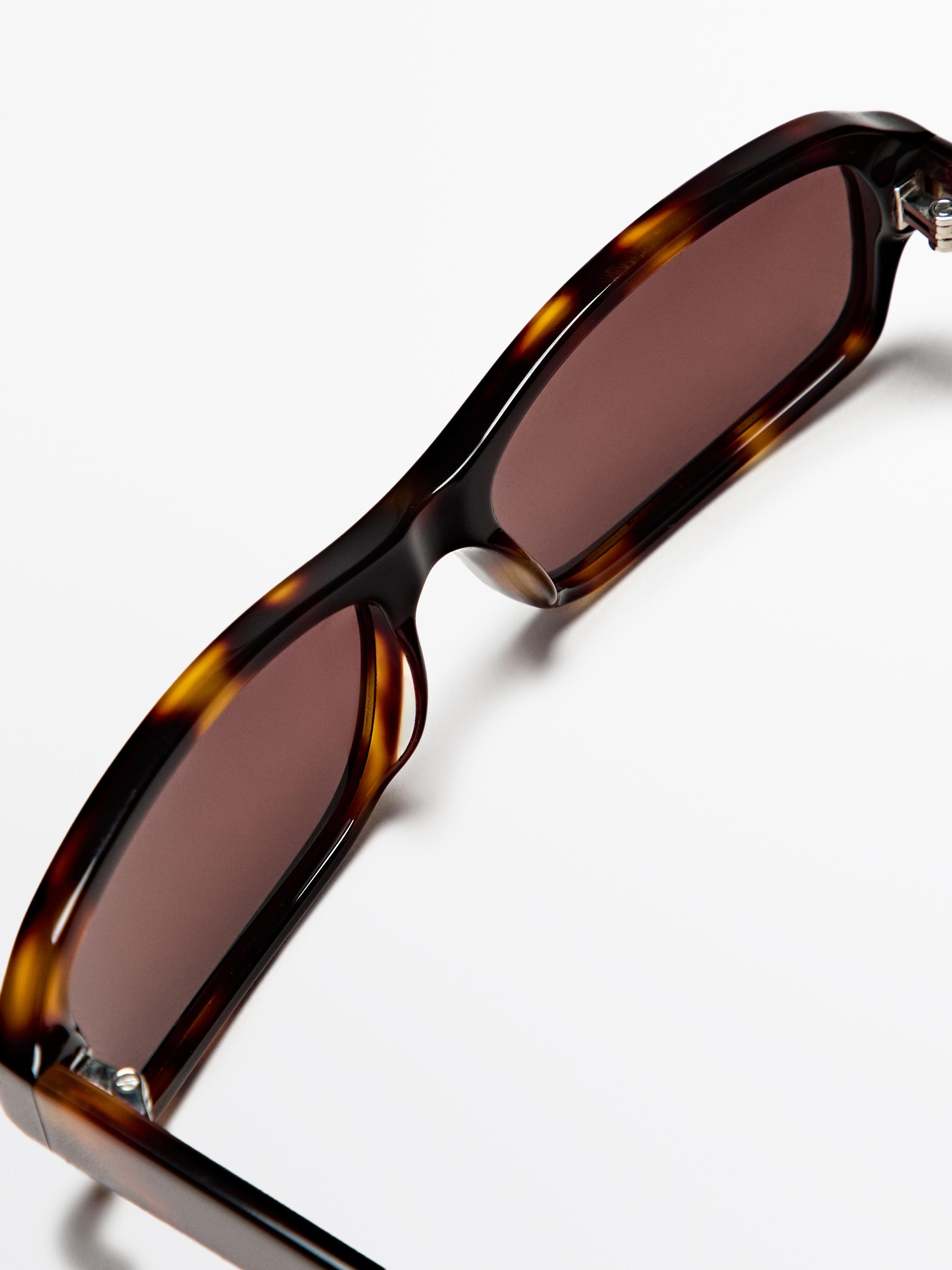 Rectangular tortoiseshell-effect sunglasses — BROWN