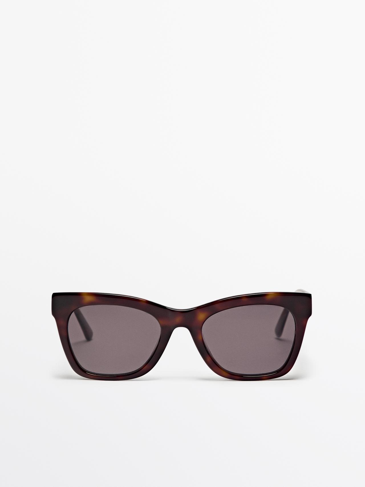 Massimo Dutti - Dame - Firkantede Solbriller Med Imiteret Skildpaddeskjoldseffekt - Brun - 01