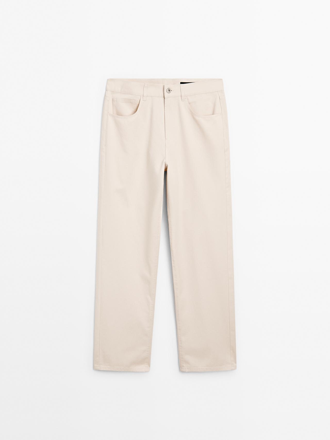 Massimo Dutti - Dames - Recht Model Broek Met Halfhoge Taille - Ecru - 36