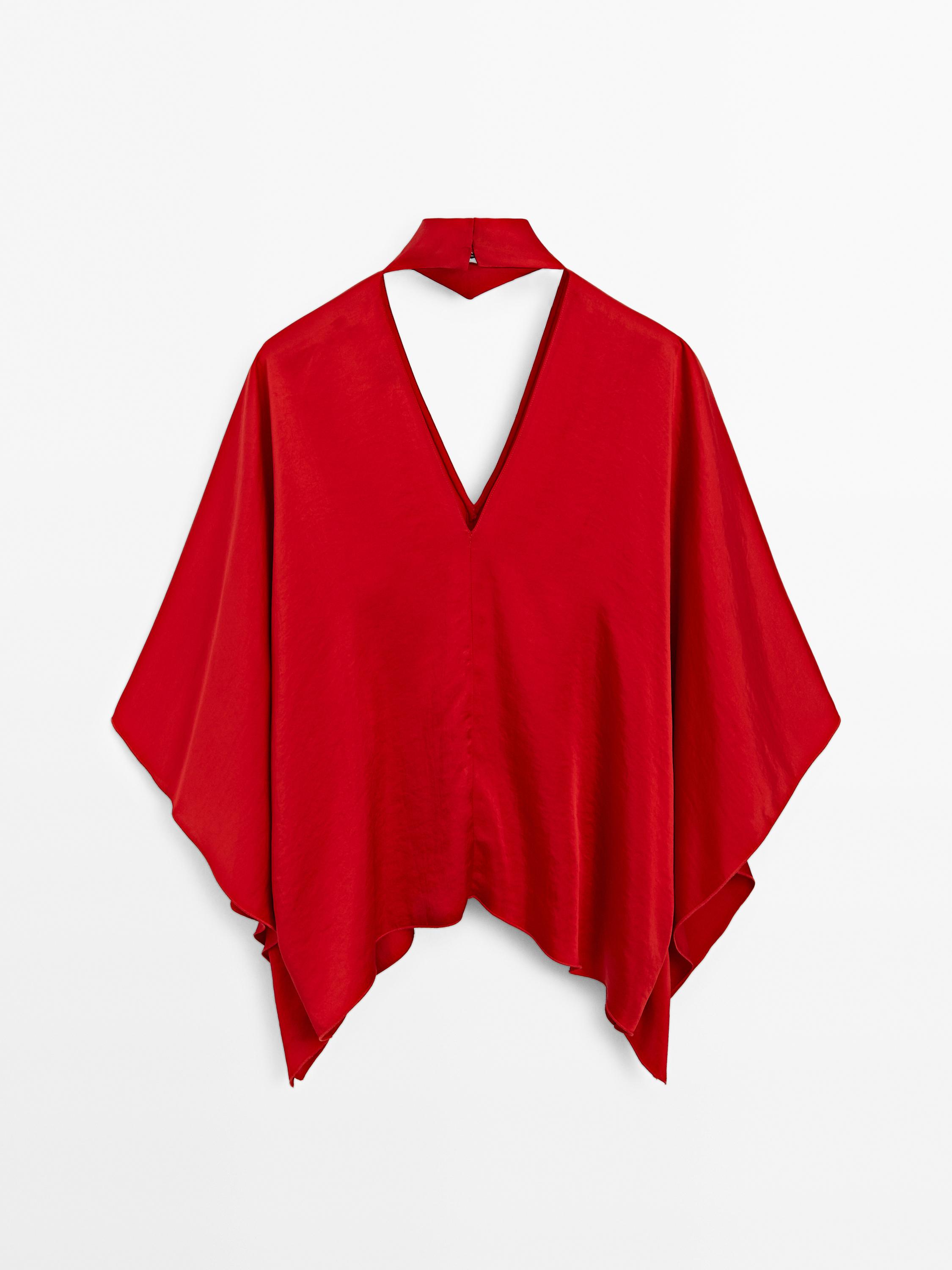 Blusa fluida cuello y escote pico - STUDIO