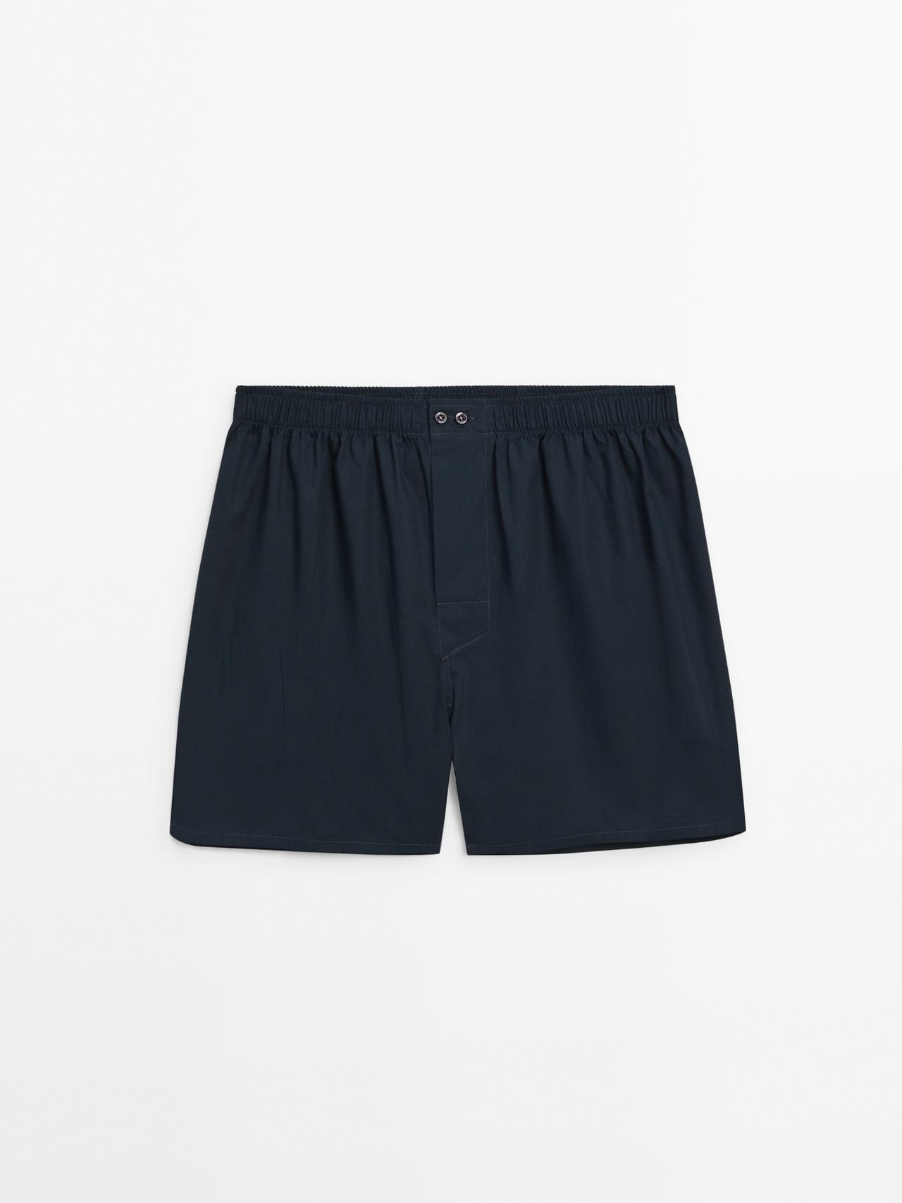 Massimo Dutti - Herre - Boxershorts I Poplin Af 100 % Bomuld - Marineblå - Xl