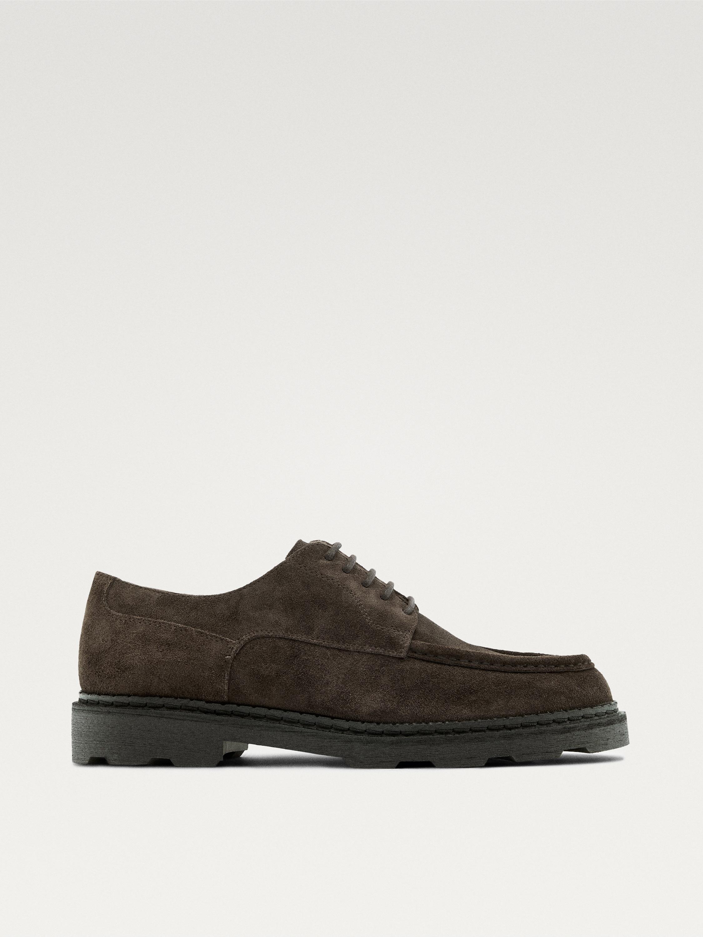Moc toe split suede shoes — BROWN