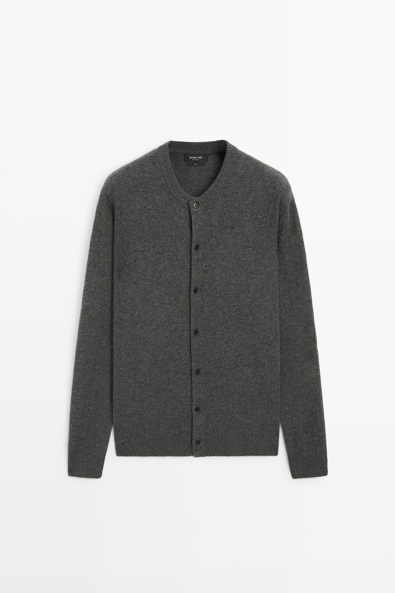 100% Wool Knit Button-Front Cardigan — CHARCOAL