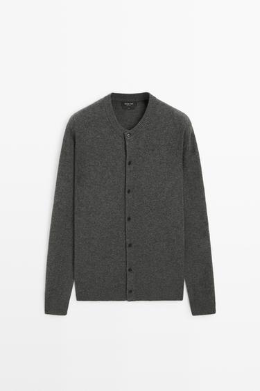 100% Wool Knit Button-Front Cardigan — CHARCOAL 2
