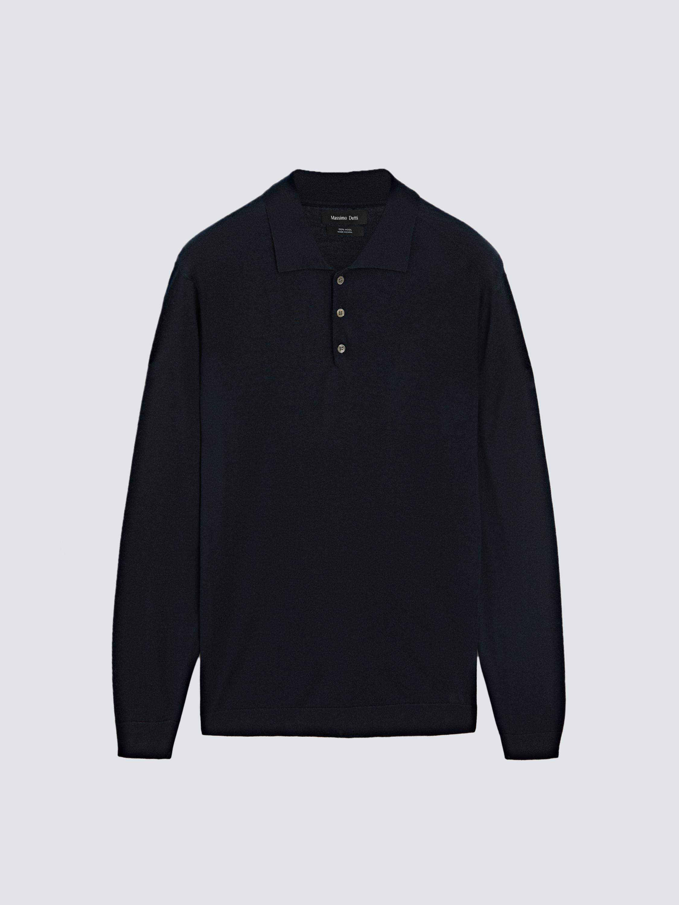 100% merino wool knit sweater with polo collar