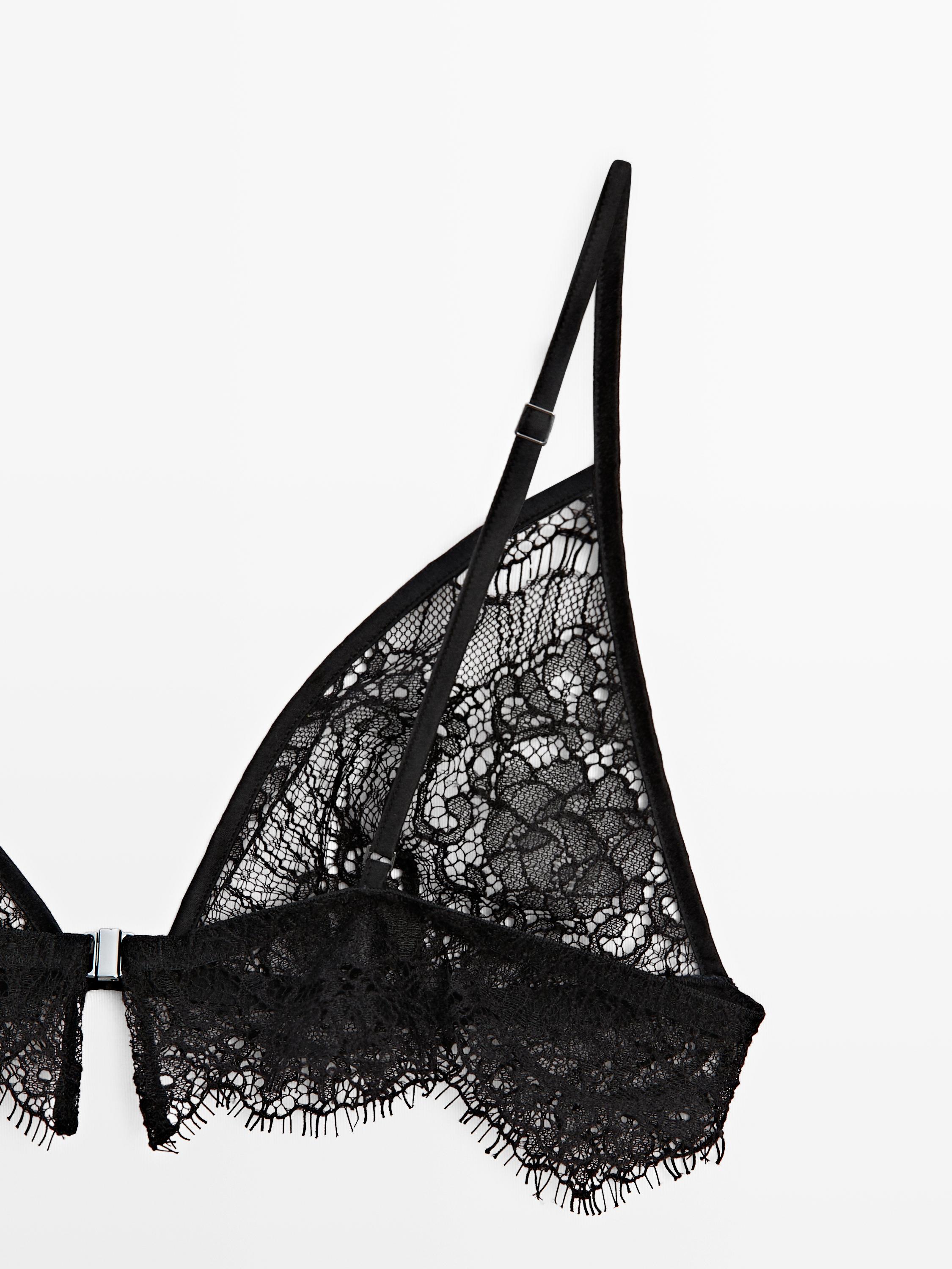 Lace cotton blend bralette — BLACK