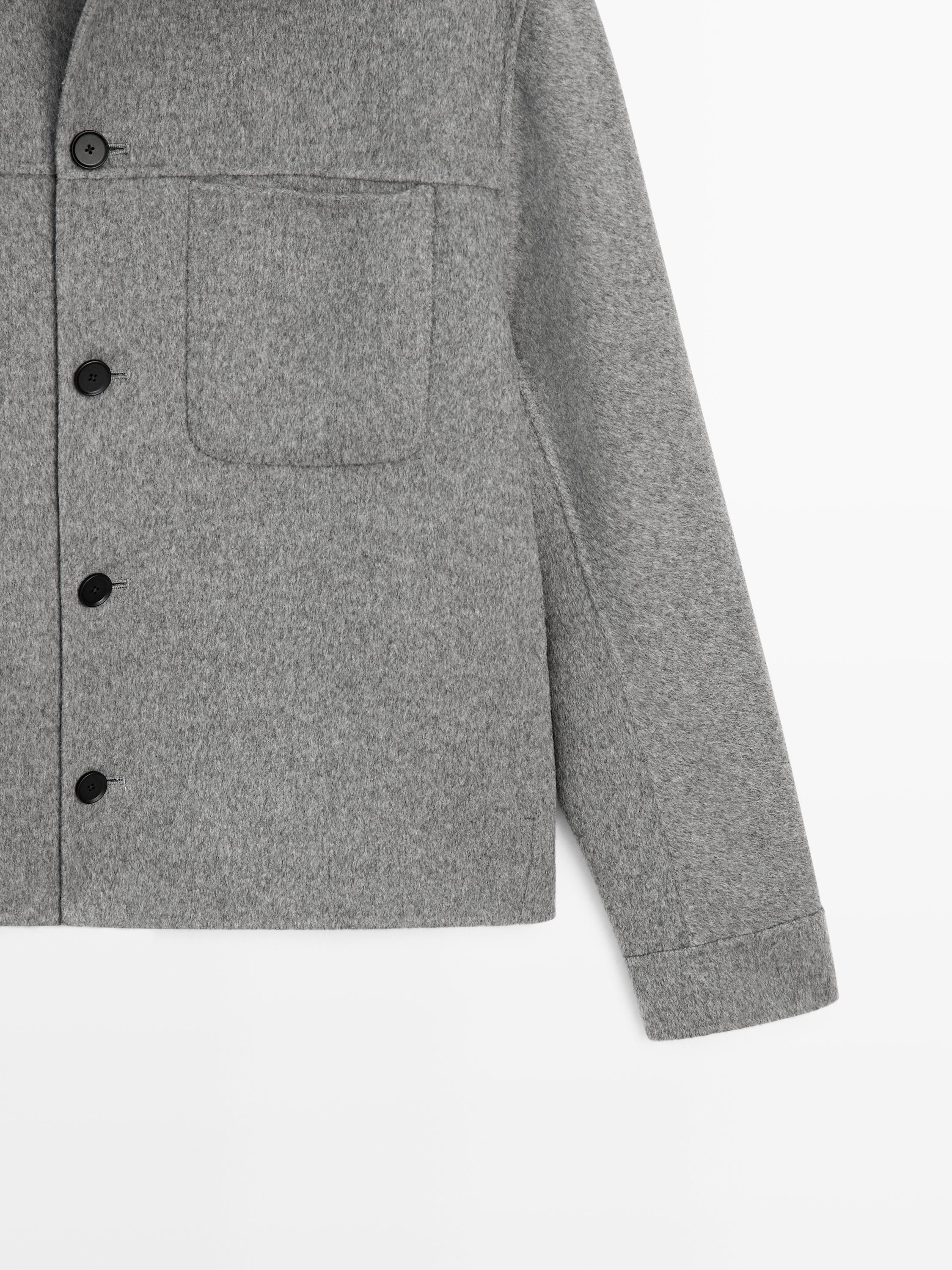 Wool blend overshirt with pockets — PALE GREY