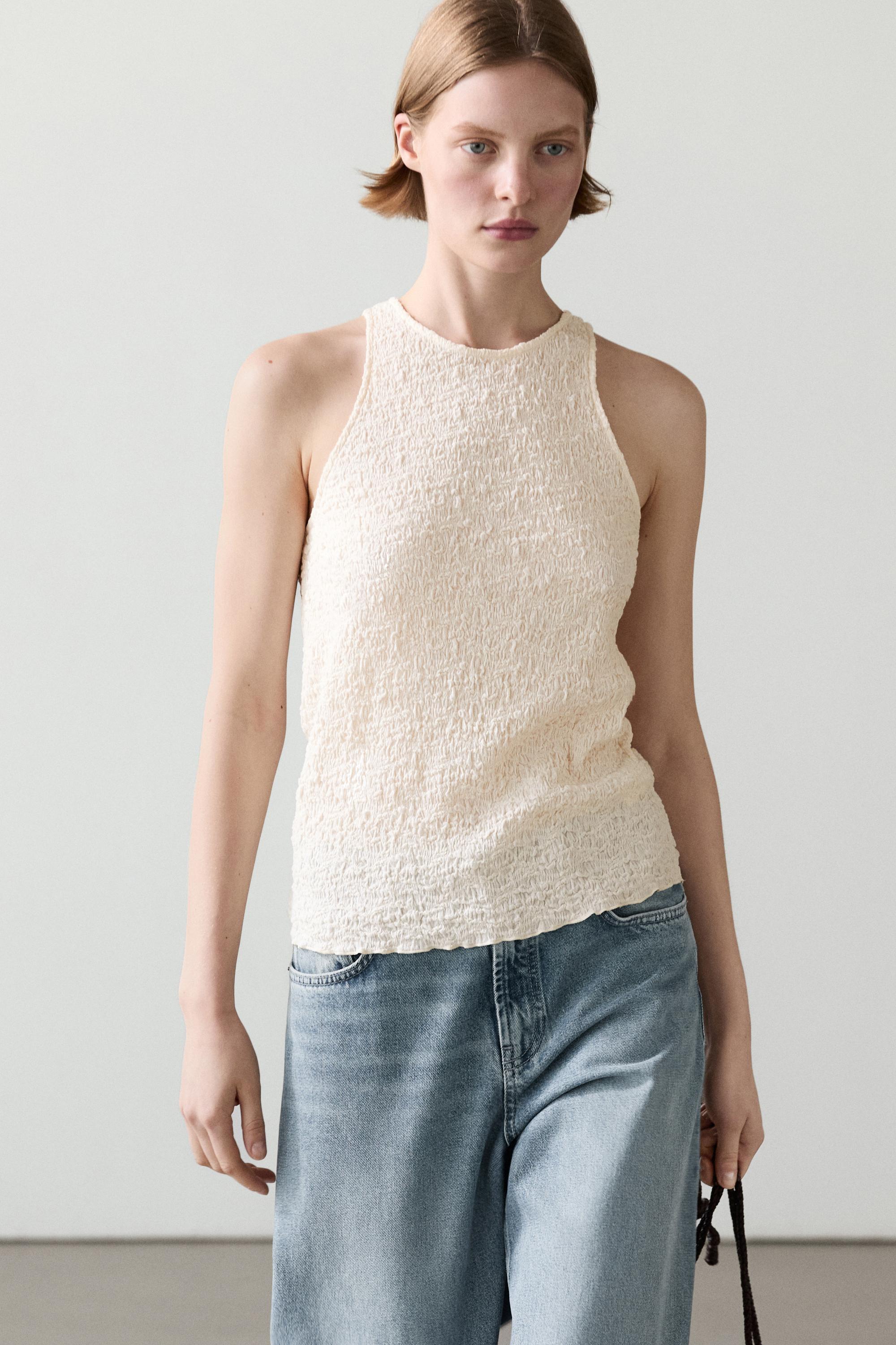 Textured halter top — CREAM