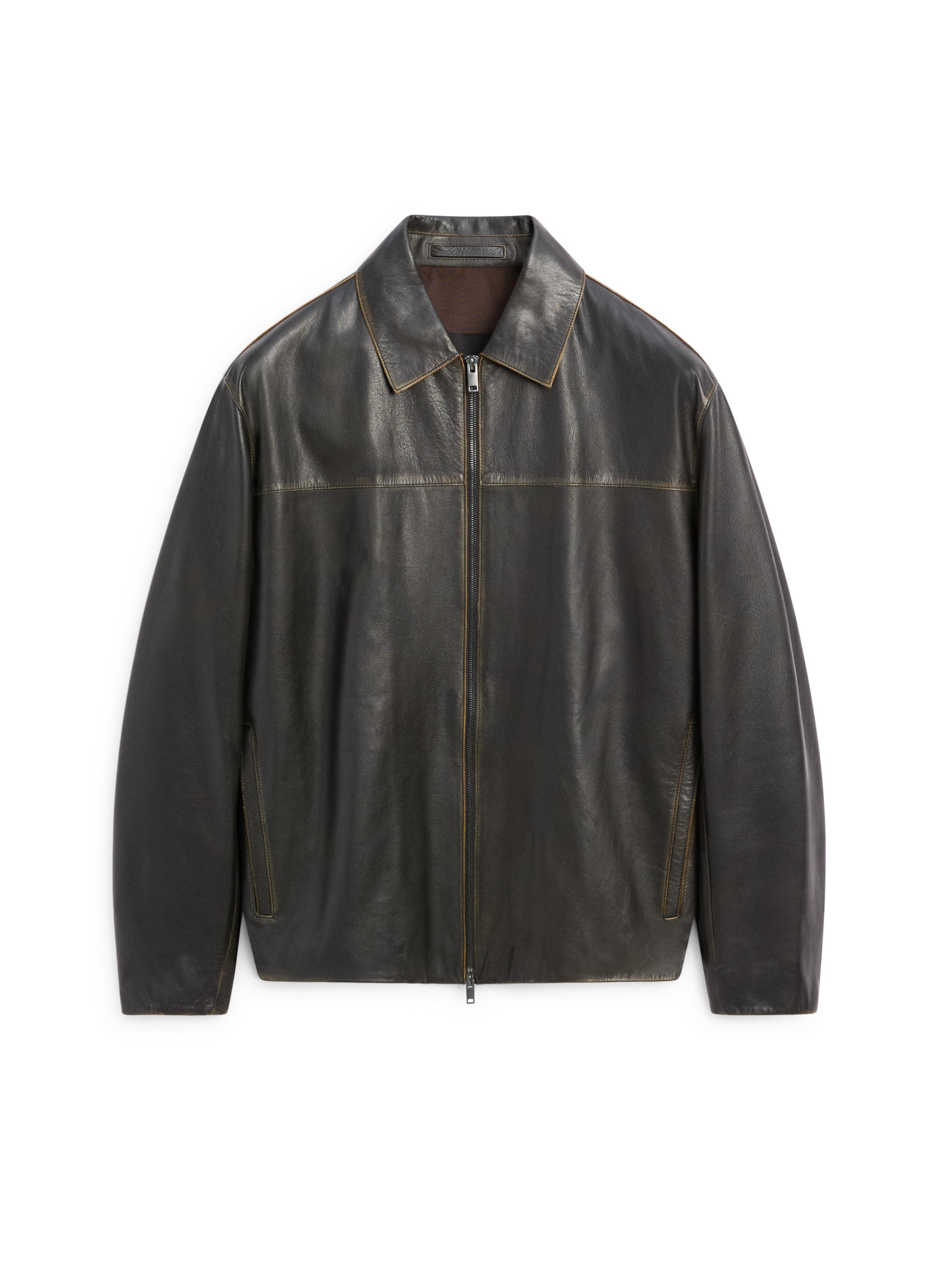 Distressed effect leather jacket — BROWN